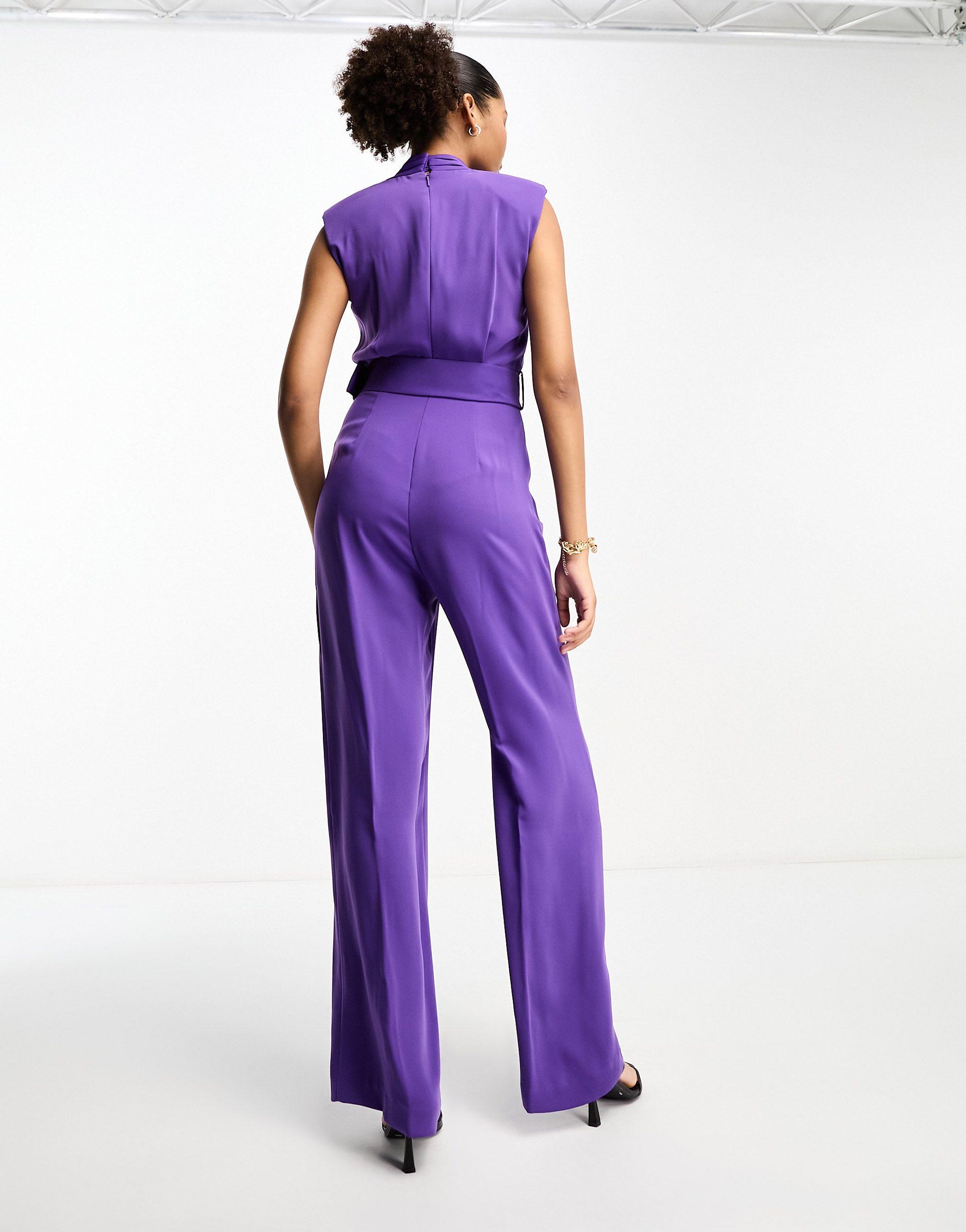 Mango Belted Jumpsuit in Purple Lyst