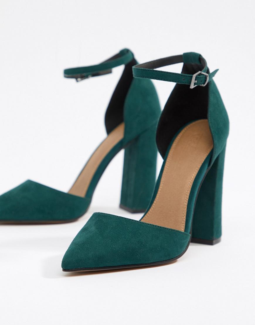 green pointed heels