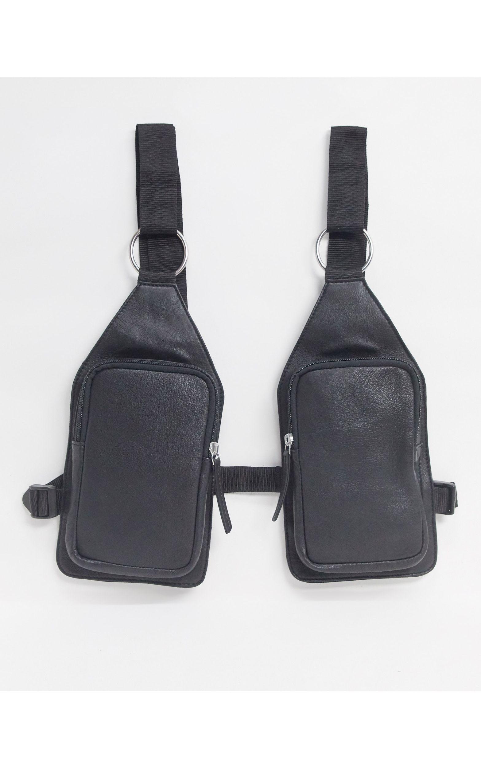 ASOS Leather Double Chest Harness Bag in Black for Men Lyst