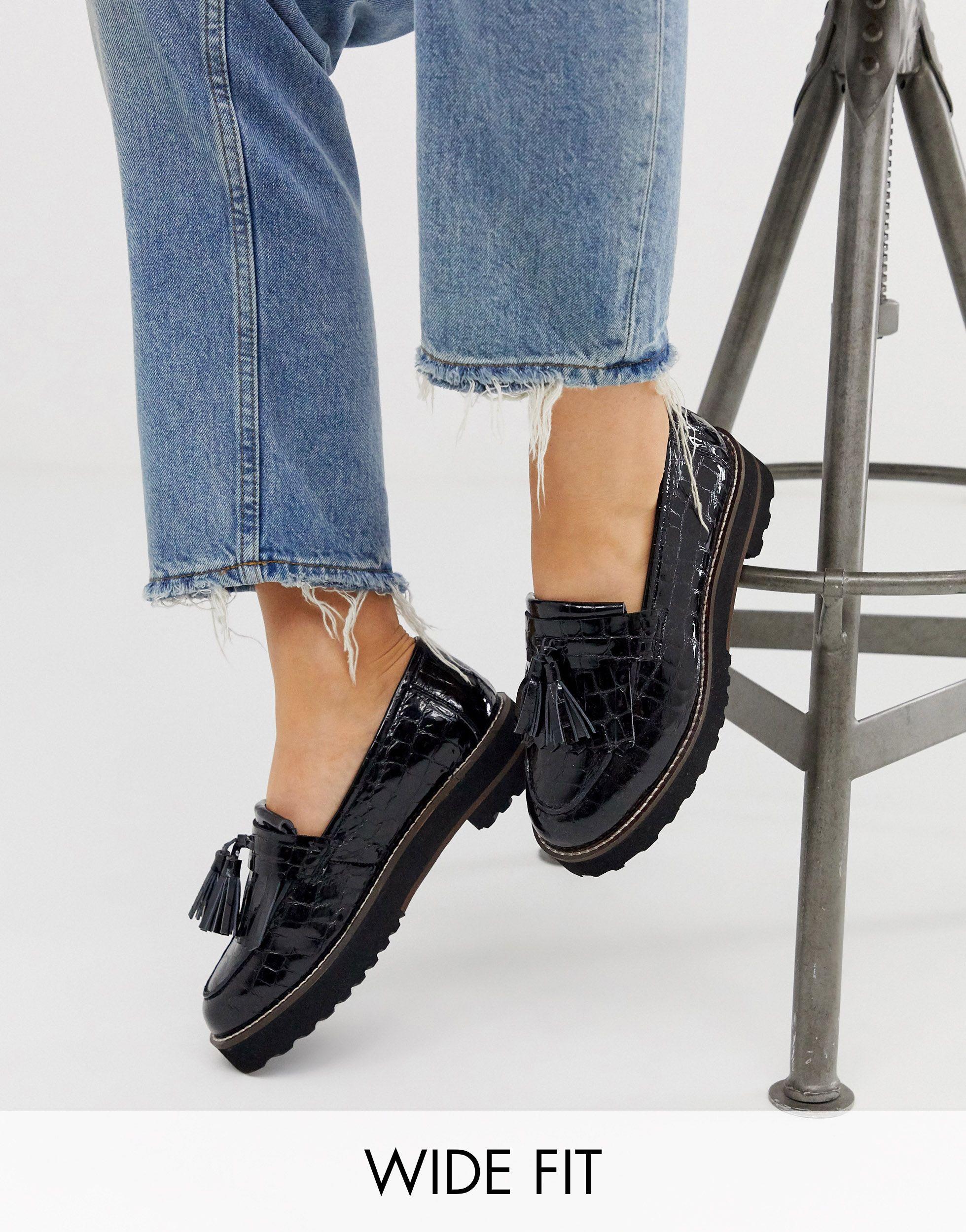 asos design meze chunky fringed leather loafers in black