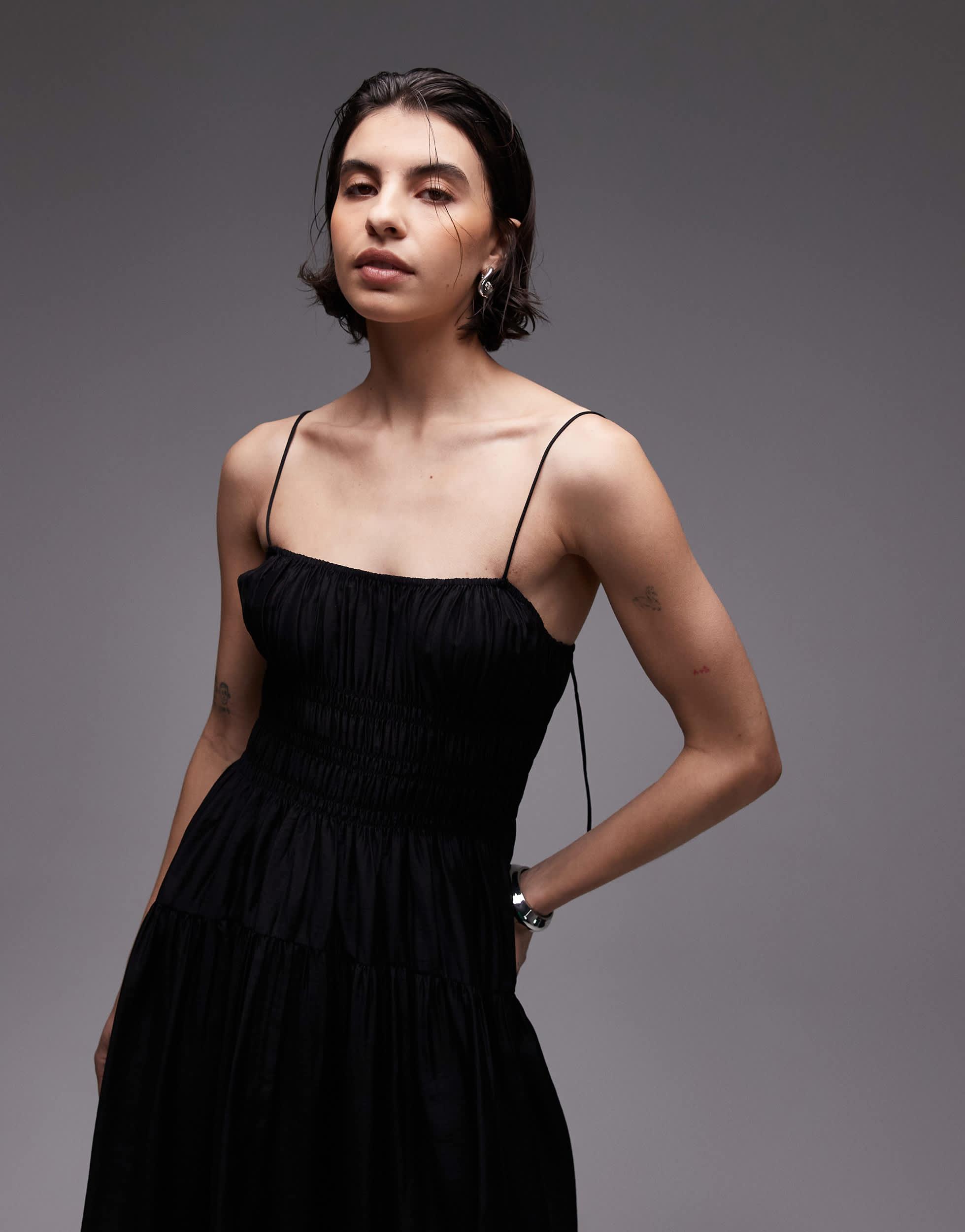& Other Stories Milkmaid Midi Dress With Smocking And Spaghetti Straps in Black | Lyst & Other Stories Milkmaid Midi Dress With Smocking And Spaghetti Straps in Black | Lyst