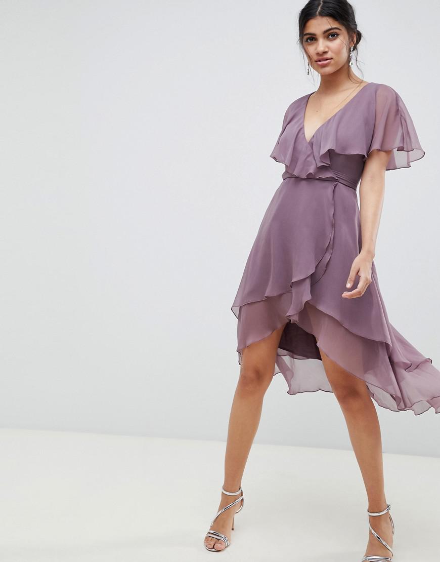 cape back dipped hem midi dress
