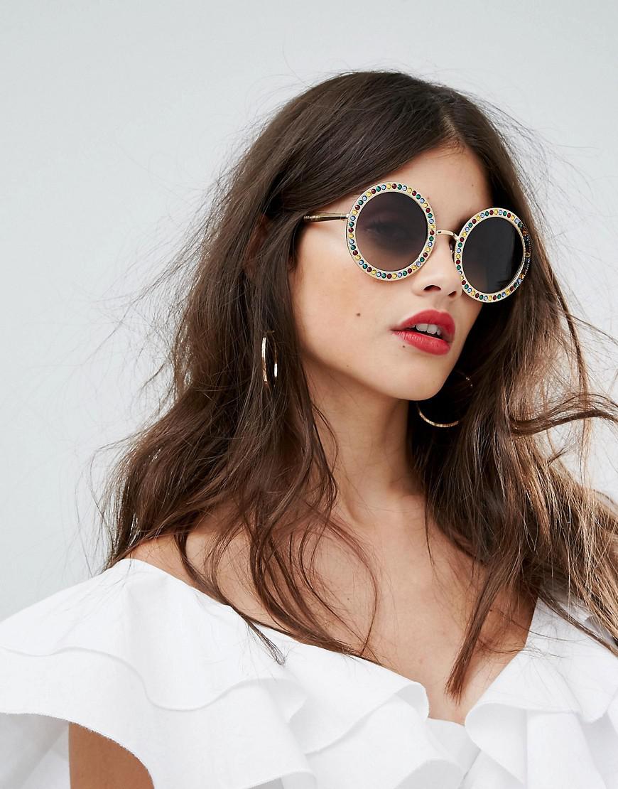 Dolce & Gabbana Over Sized Round Sunglasses In Gold And Multi Jewels in  Metallic | Lyst