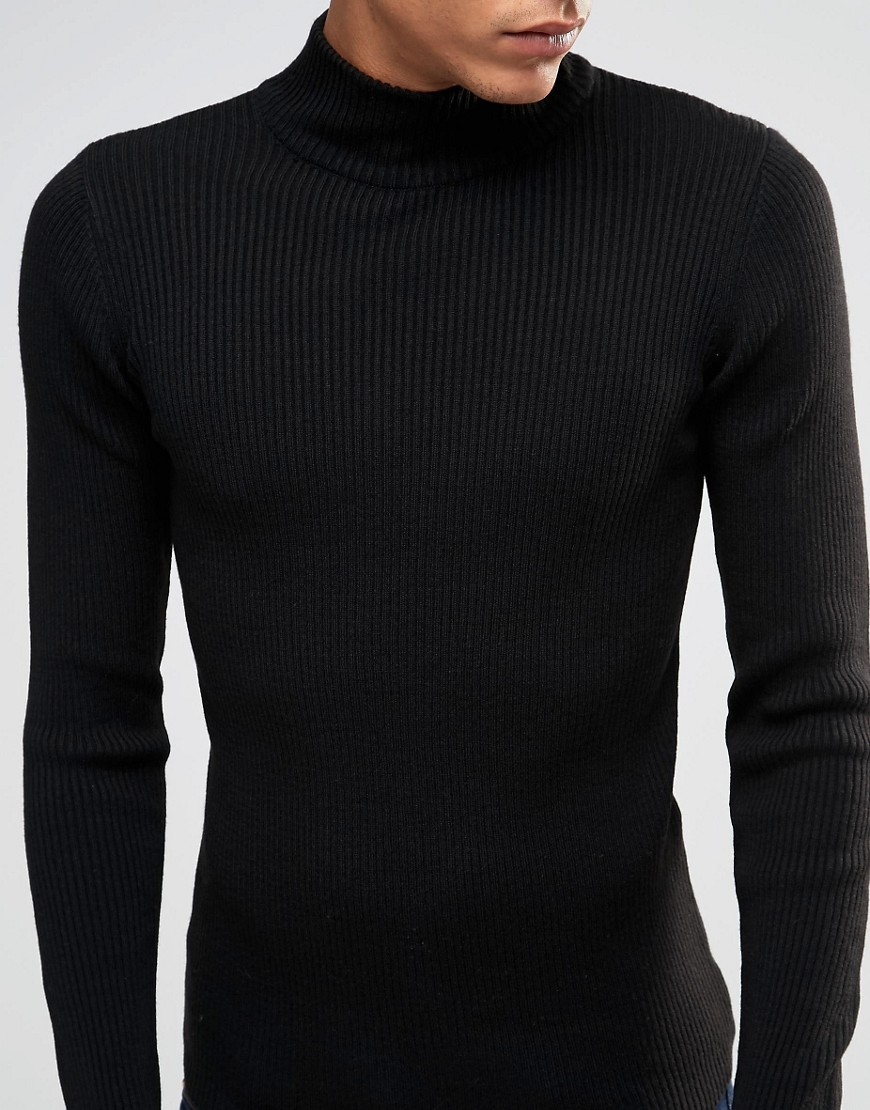 ASOS Synthetic Muscle Fit Ribbed Turtle Neck In Black - Black for Men ...