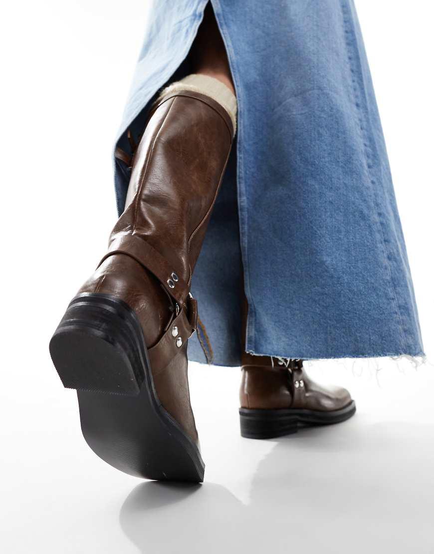 Public Desire Sirus Flat Harness Knee Boots in Blue Lyst UK