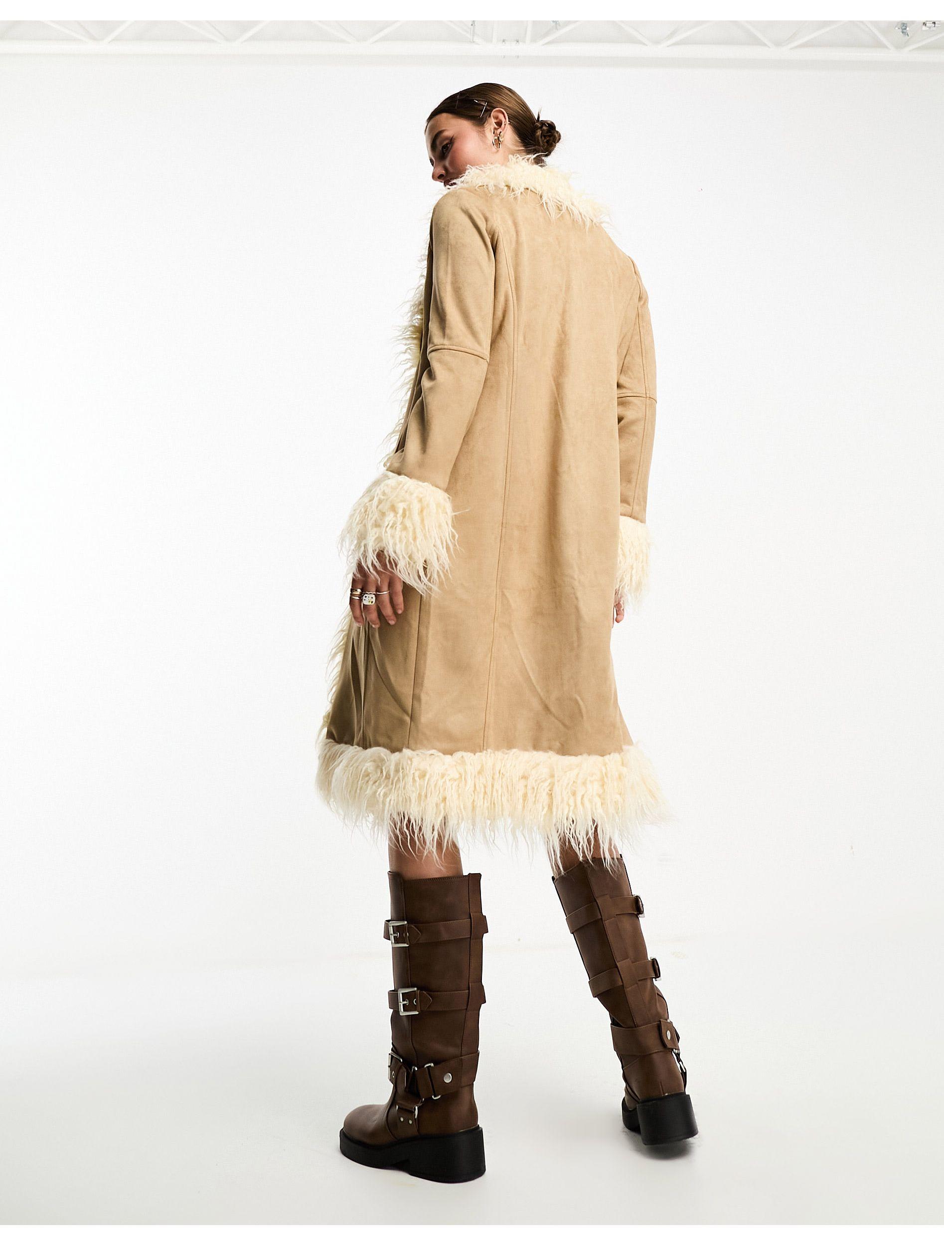 70's fur top trimmed coat