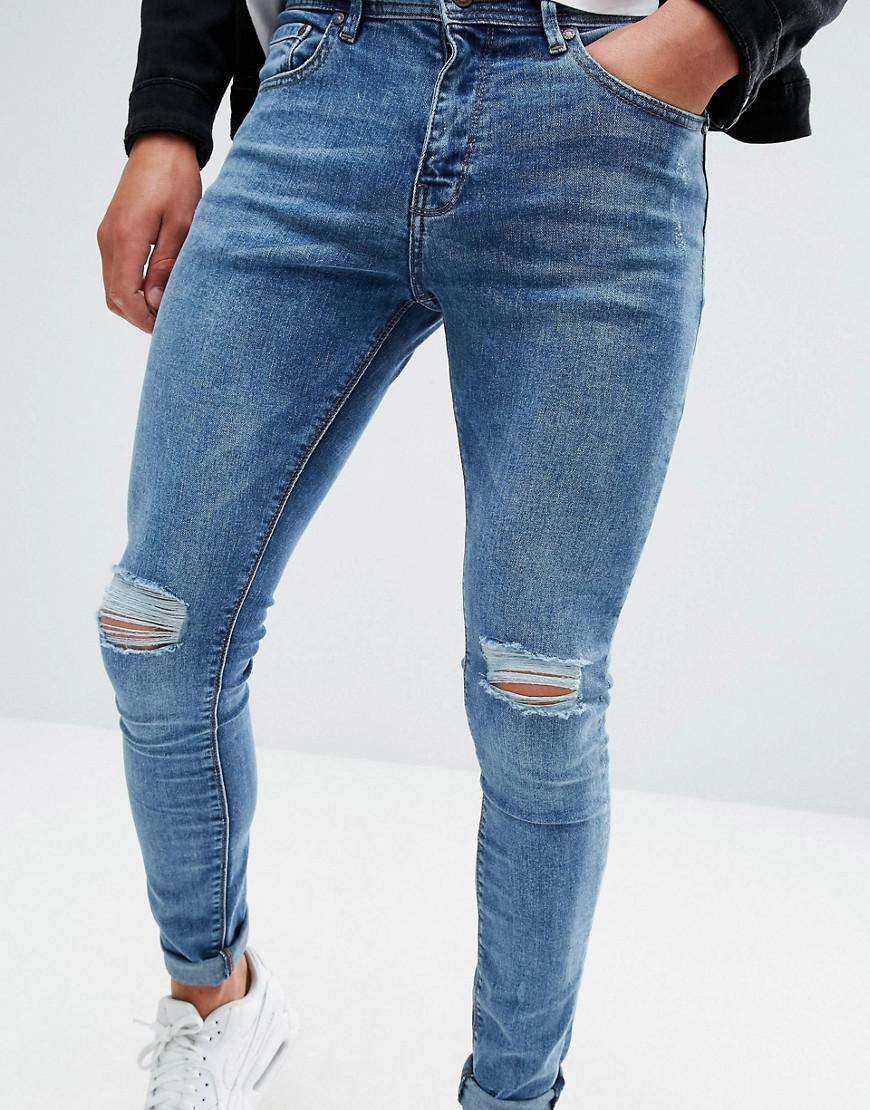 Pull&Bear Denim Super Skinny Jeans In Blue Wash for Men - Lyst