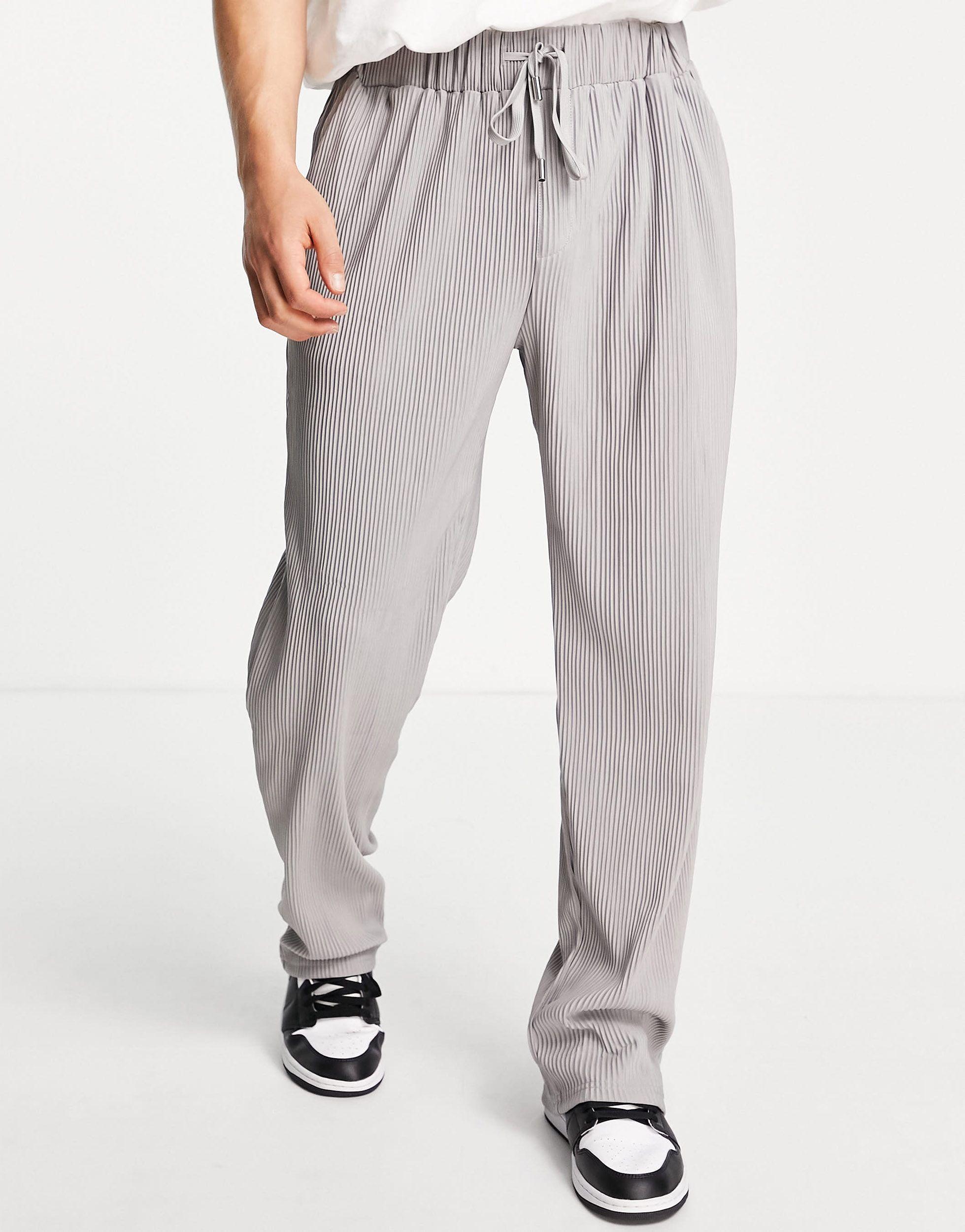 Mennace Plisse Ribbed Trousers in Grey 