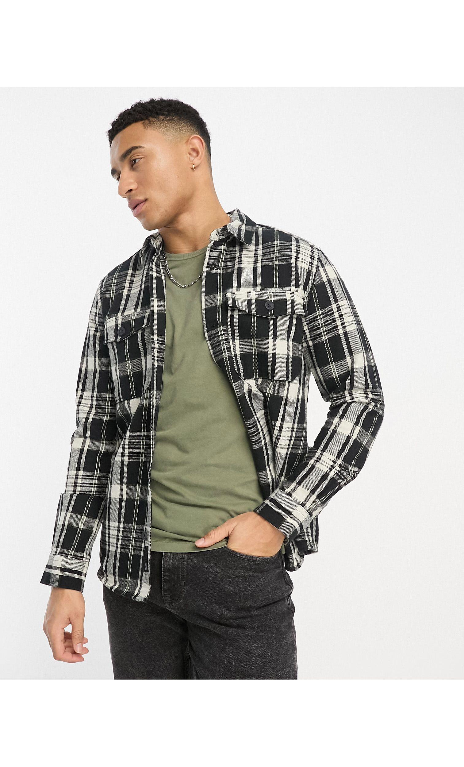 Only & Sons Heavyweight Check Overshirt in Black for Men | Lyst