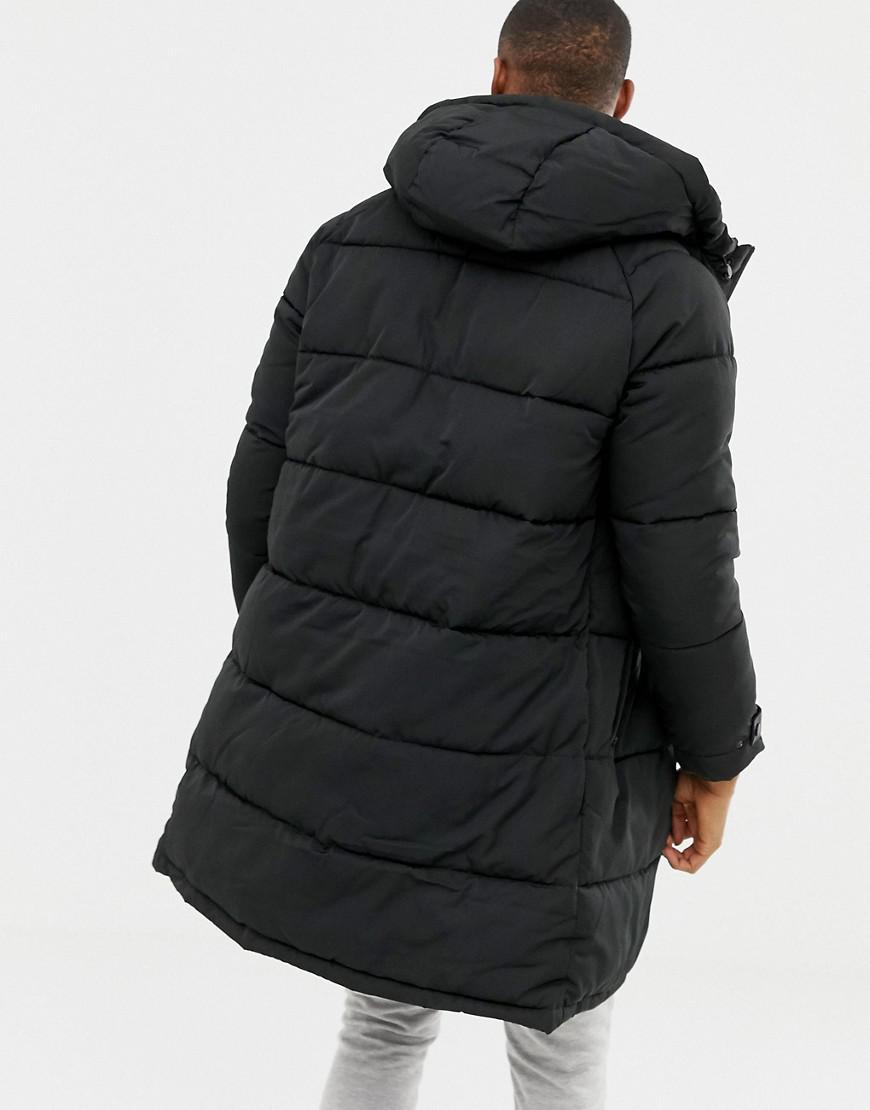 Bershka Puffer Jacket In Longer Length In Black for Men - Lyst