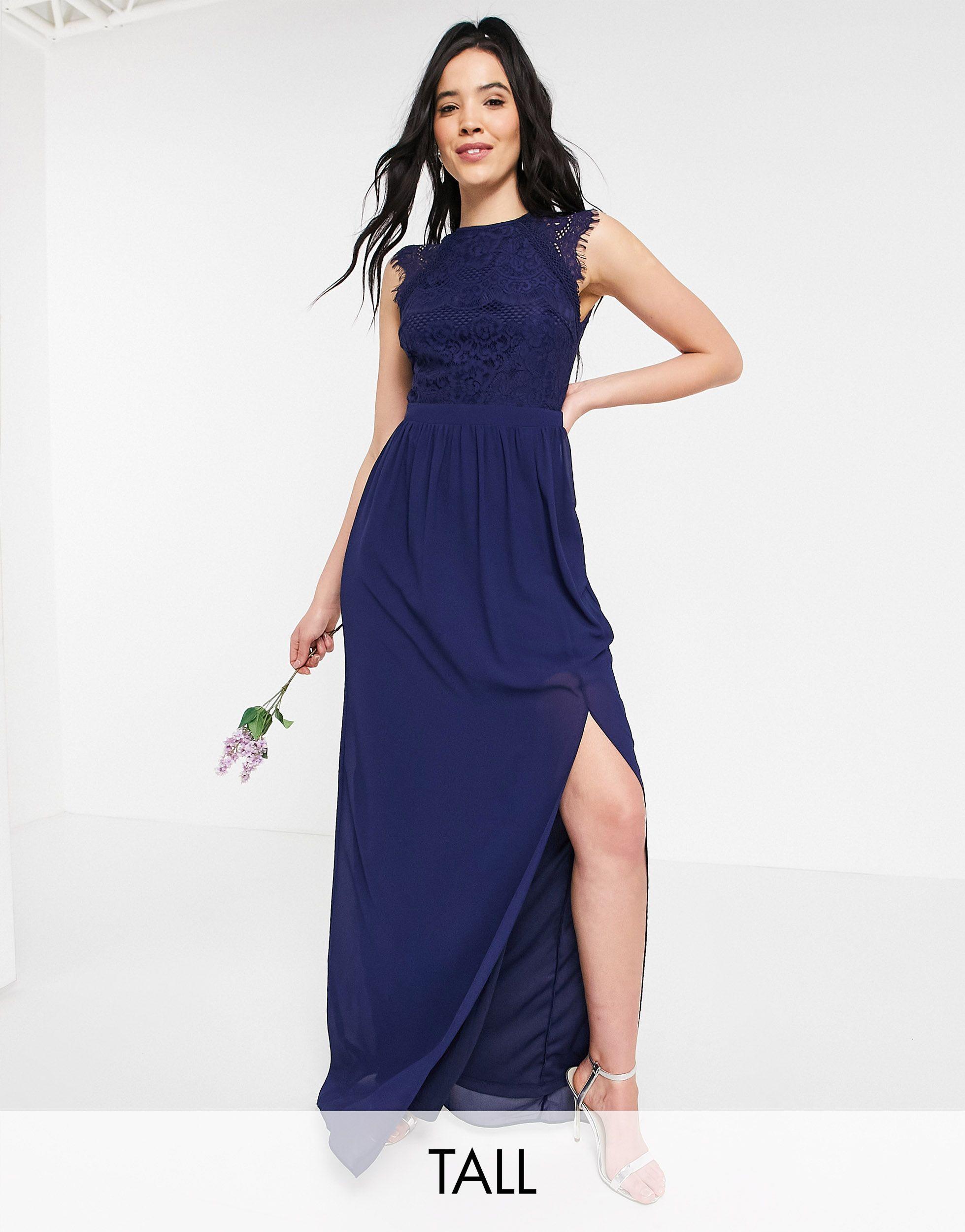 TFNC London Bridesmaid Lace Open Back Maxi Dress in Navy (Blue) | Lyst  Canada
