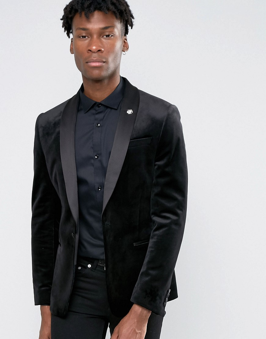 Lyst - Asos Skinny Fit Blazer In Black Velvet in Black for Men