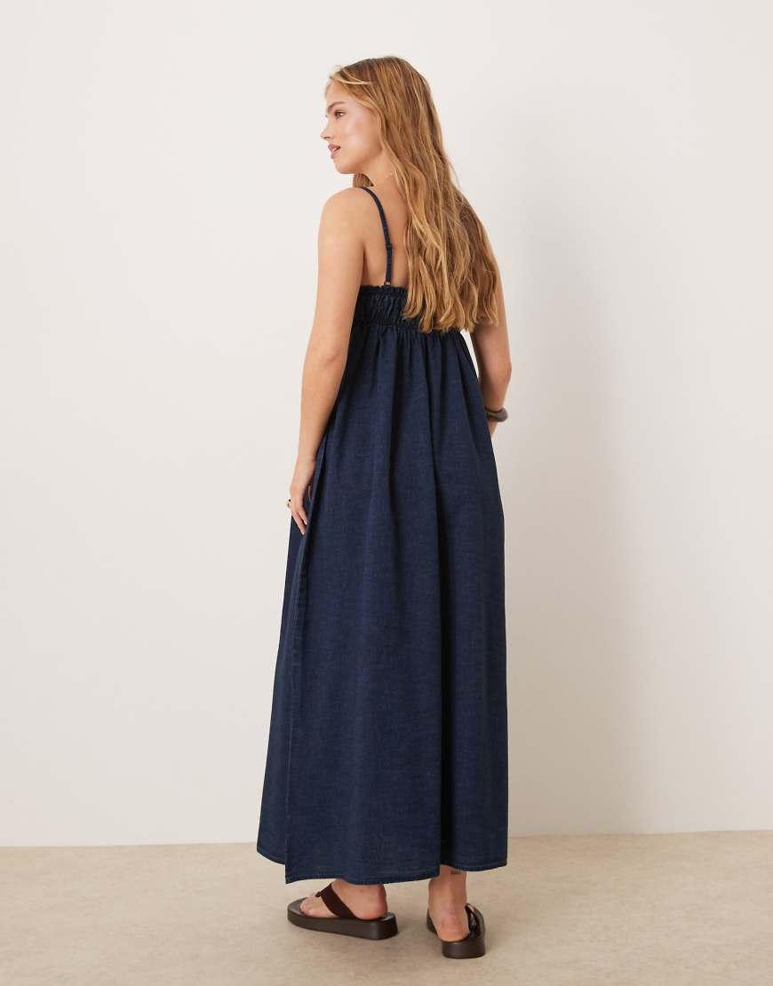 ASOS Soft Denim Smock Maxi Dress With Shirring Bust in Blue | Lyst UK