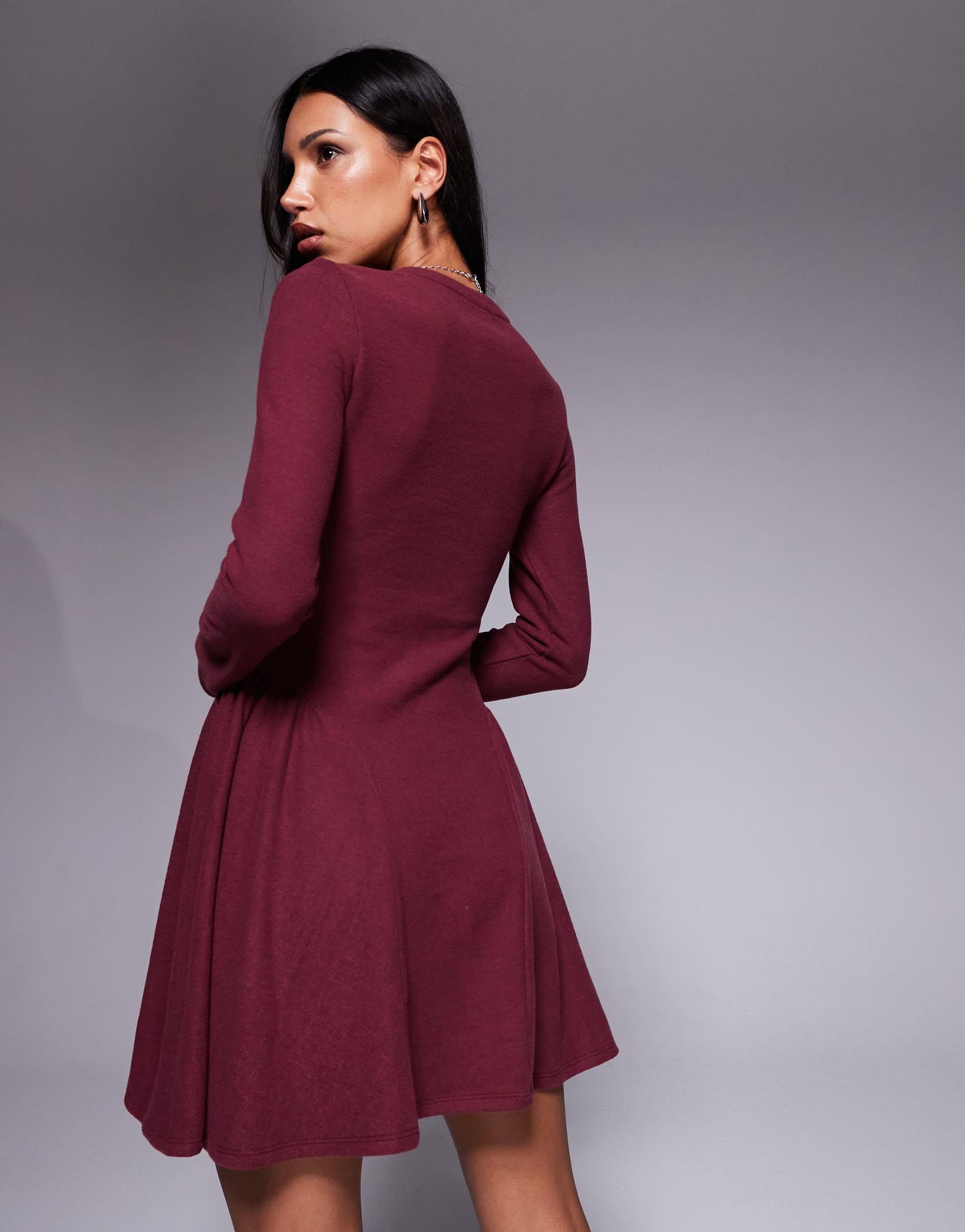 ASOS Supersoft Long Sleeve Godet Mini Dress in Purple | Lyst Canada