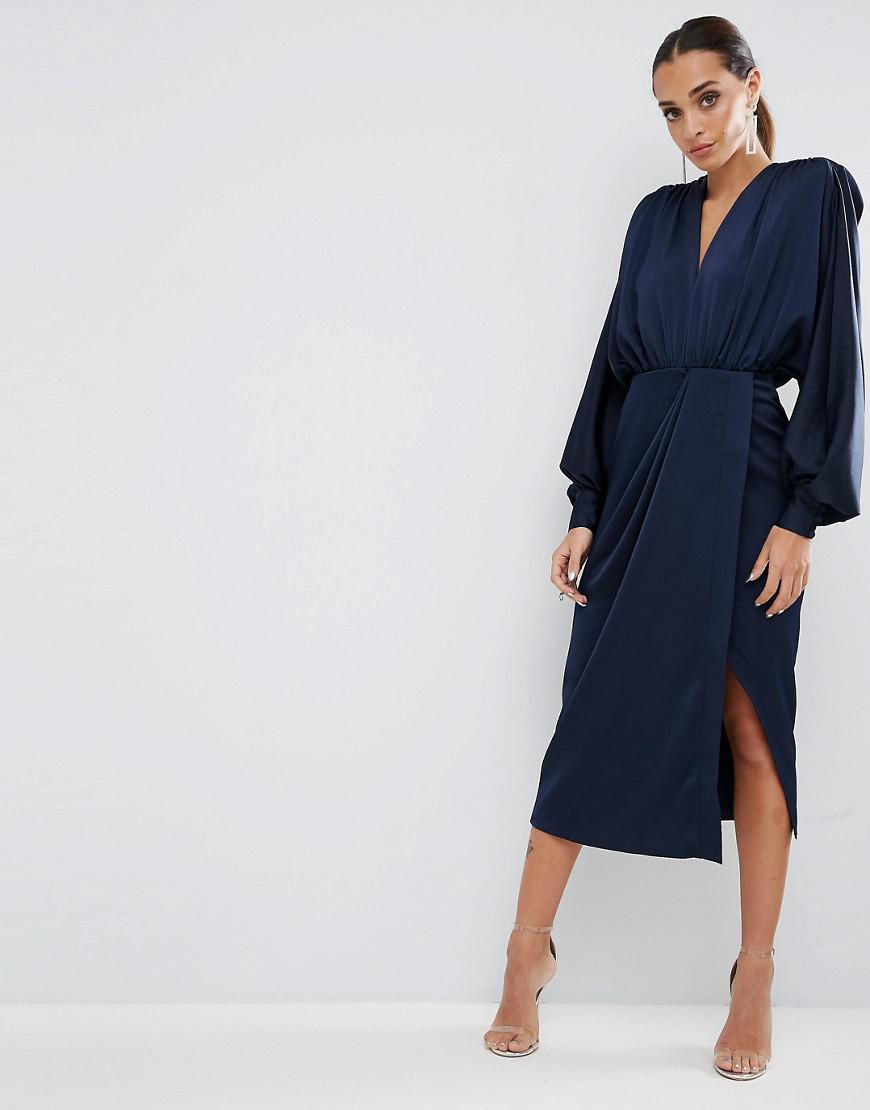 midi dress with shoulder pads