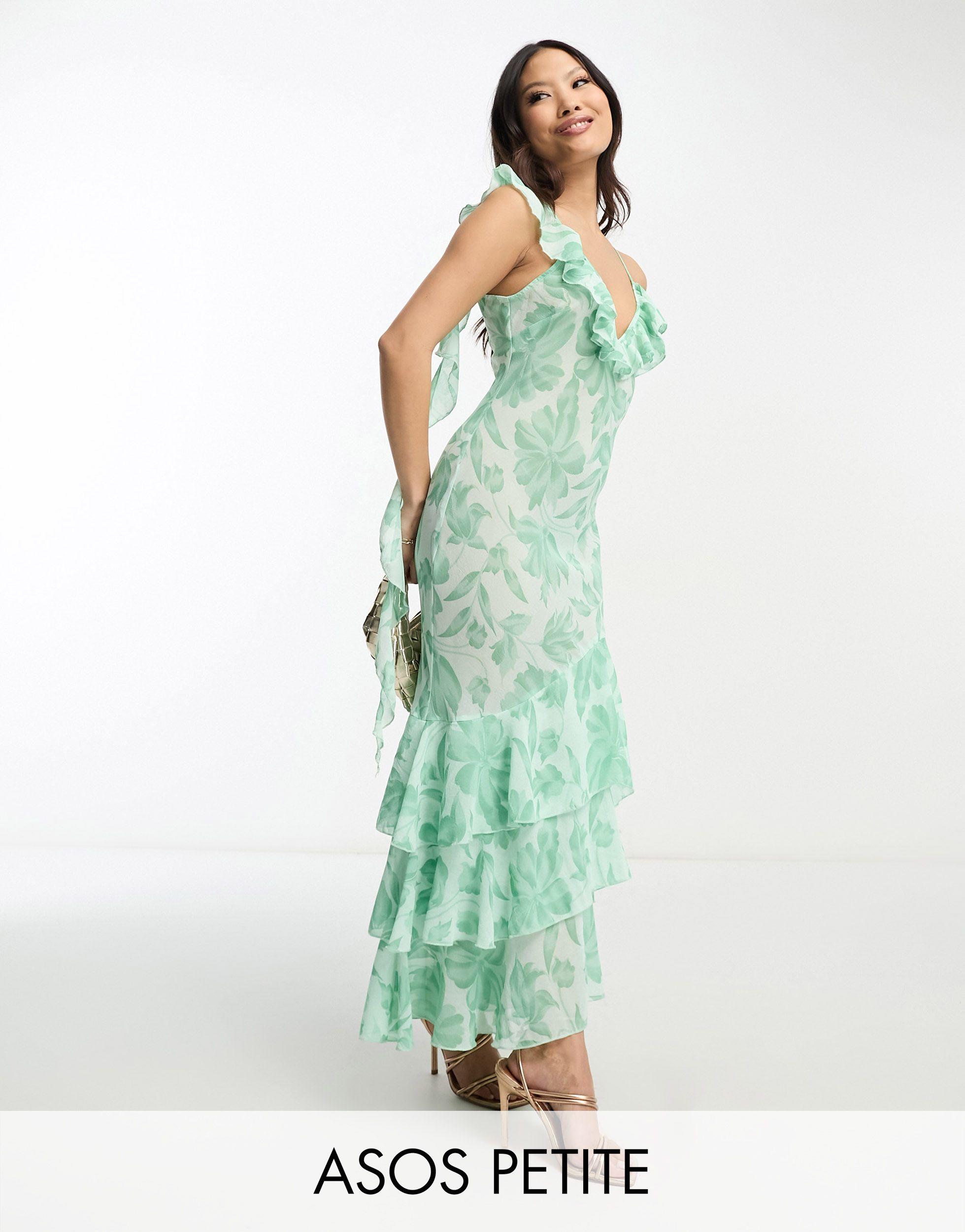 Asos design petite - robe longue transparente avec épaules à volants et  ourlet asymétrique - jacquard fleuri sauge ASOS en coloris Vert | Lyst
