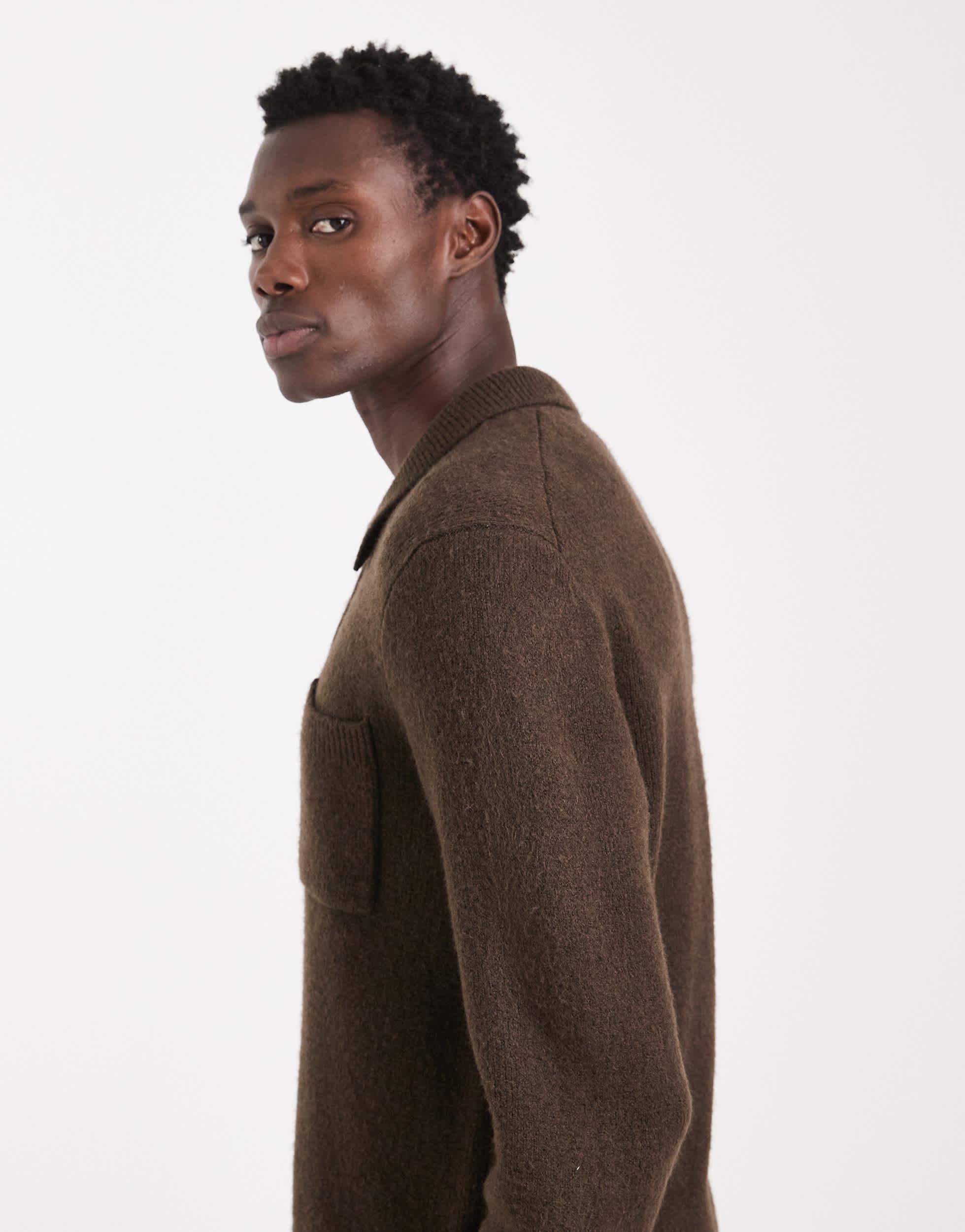 Pull col V 100% coton -marron foncé