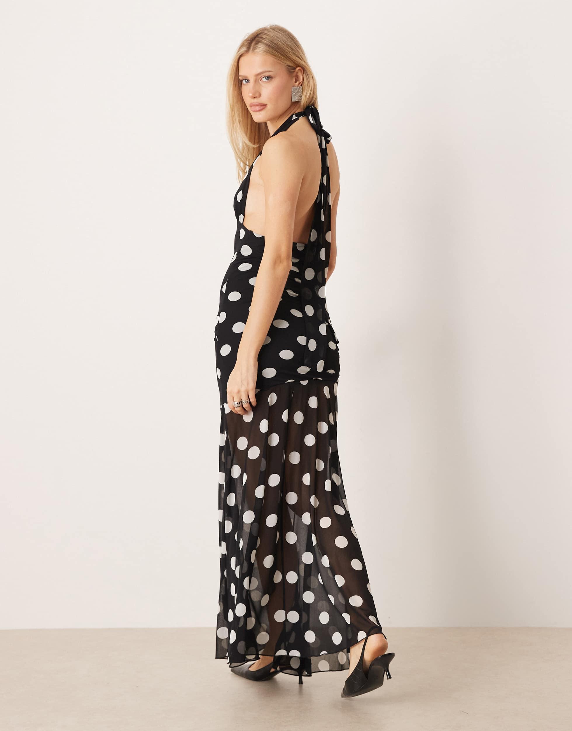 Gina Tricot Halterneck Dropped Waist Maxi Dress in White | Lyst