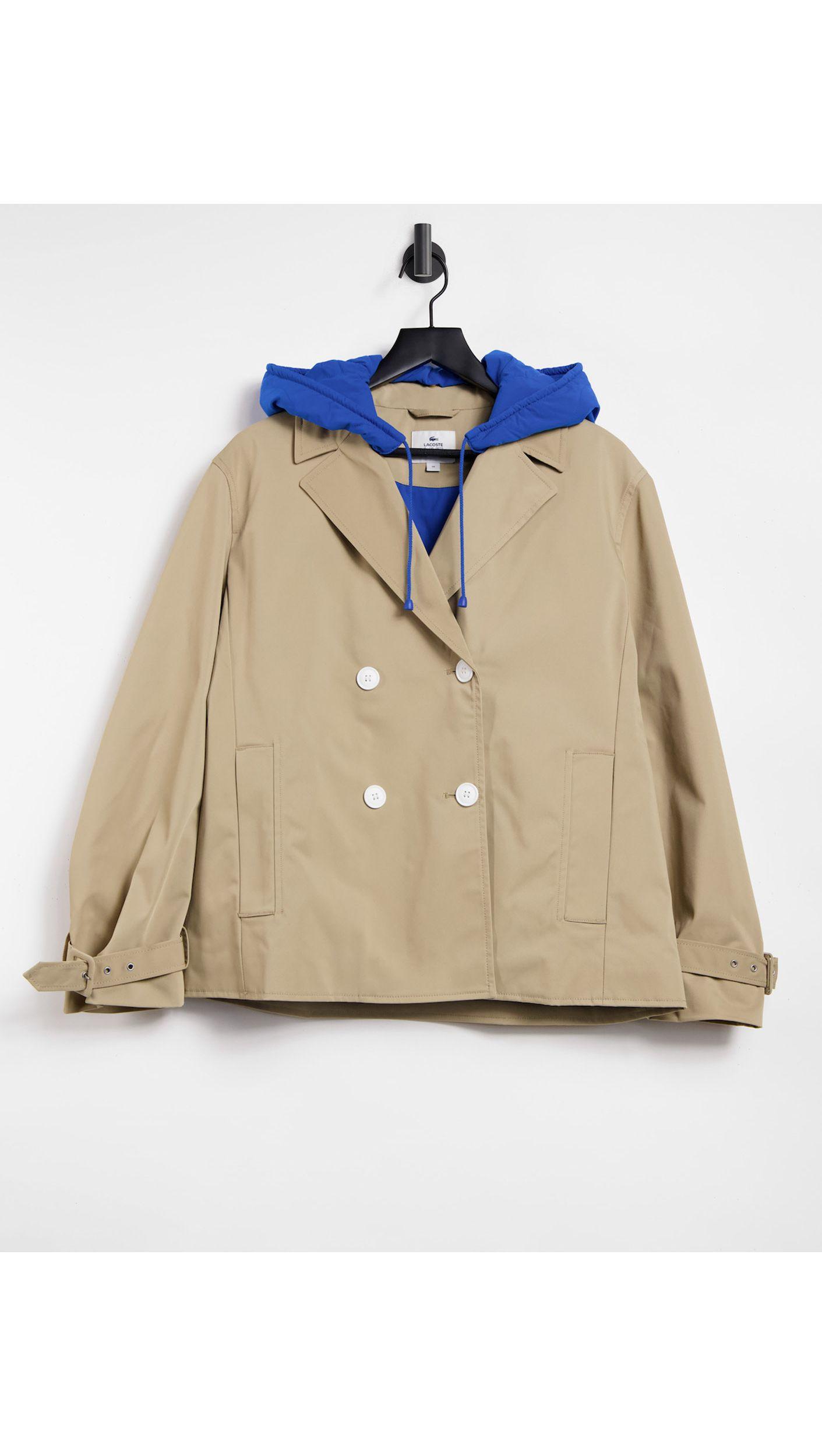 Trench-coat court croisé avec capuche - beige Lacoste en coloris Bleu | Lyst