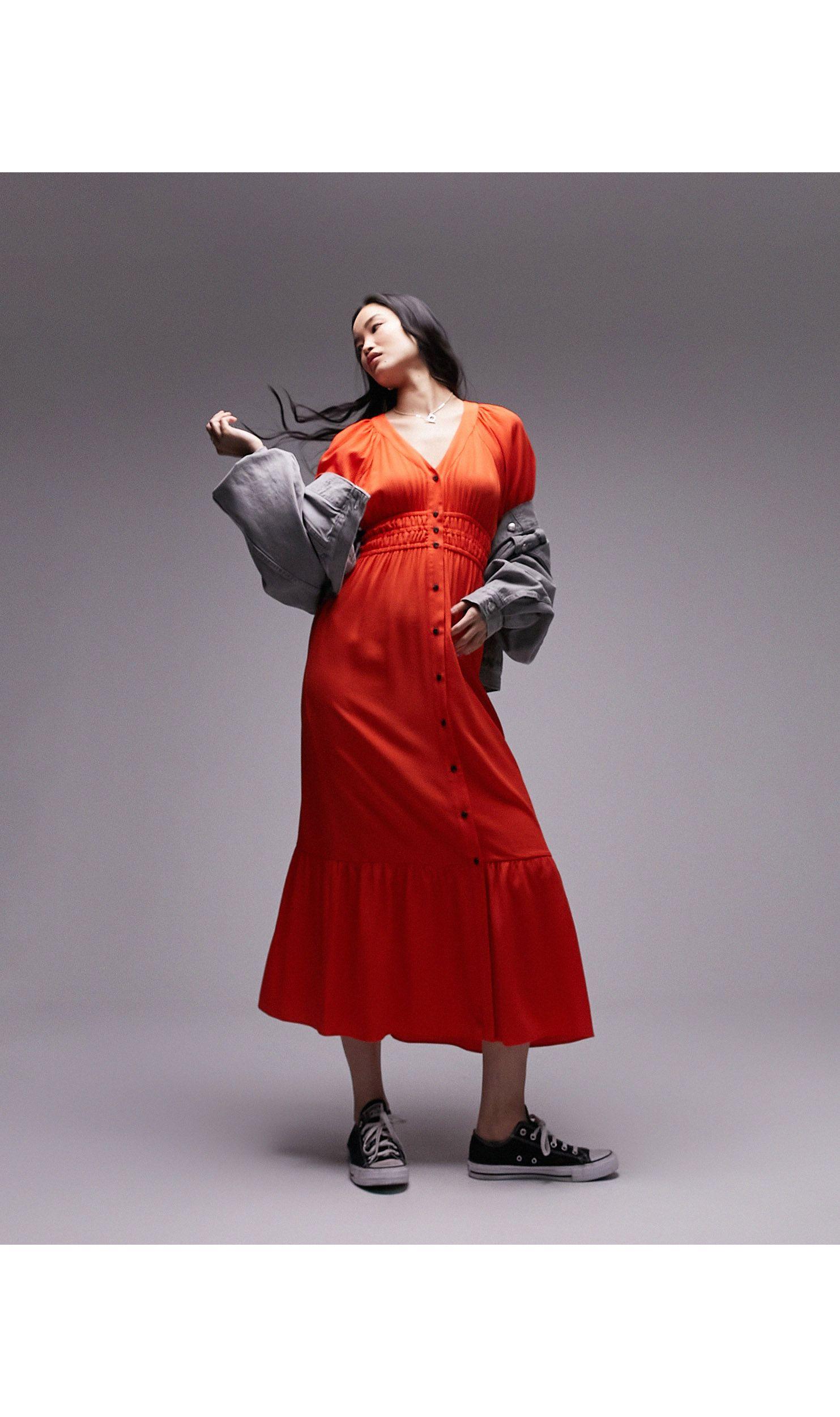 Robe mi-longue texturée à carreaux TOPSHOP en coloris Rouge | Lyst