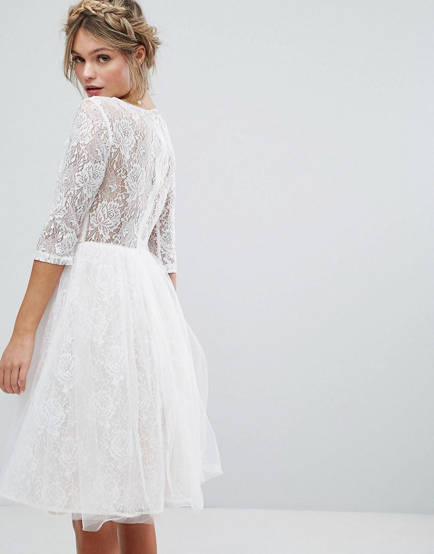 Chi Chi London Bridal Lace Midi Dress With 3d Applique In White Lyst