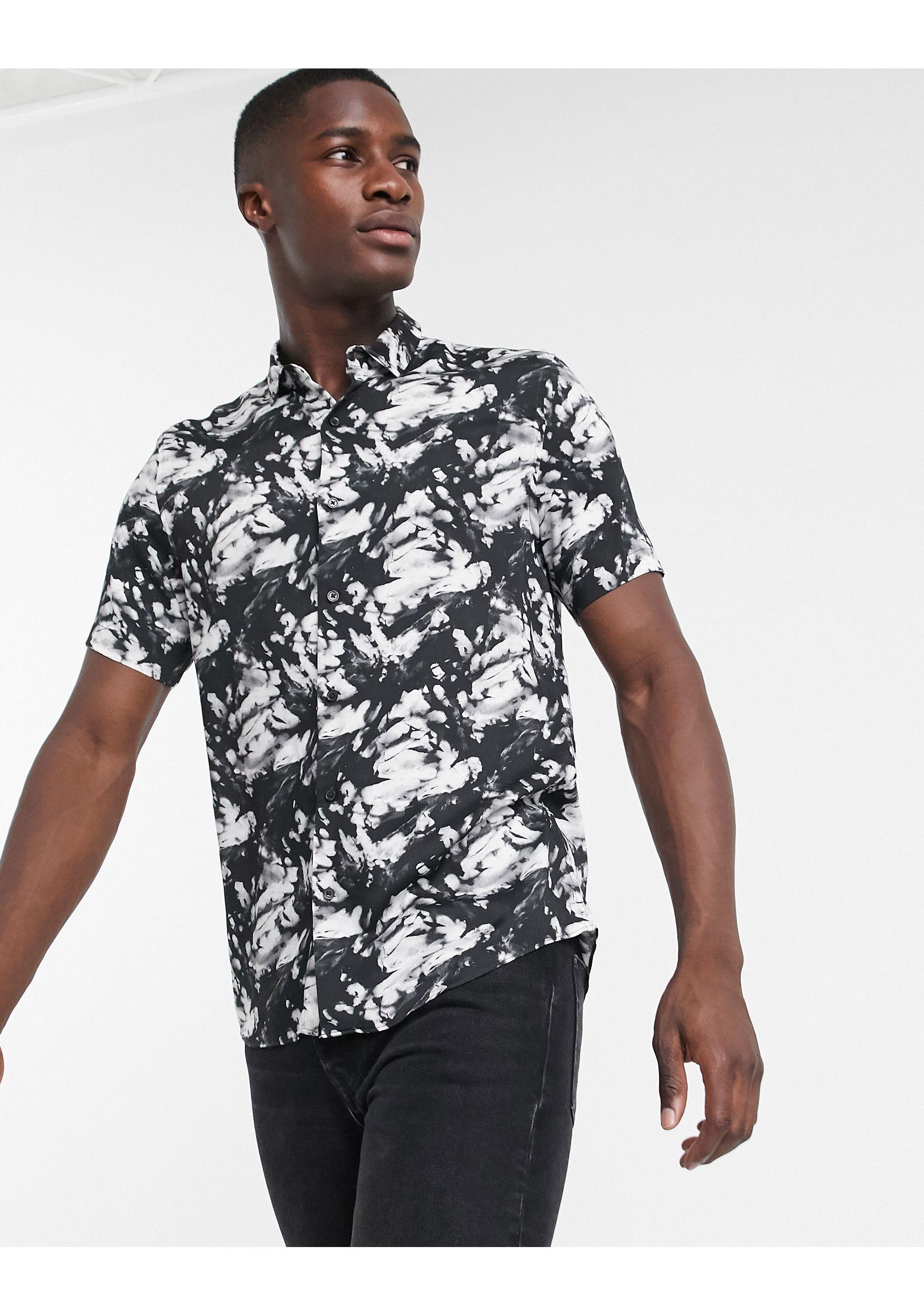 TOPMAN Short-sleeved Tie-dye Print Shirt in Black for Men - Lyst