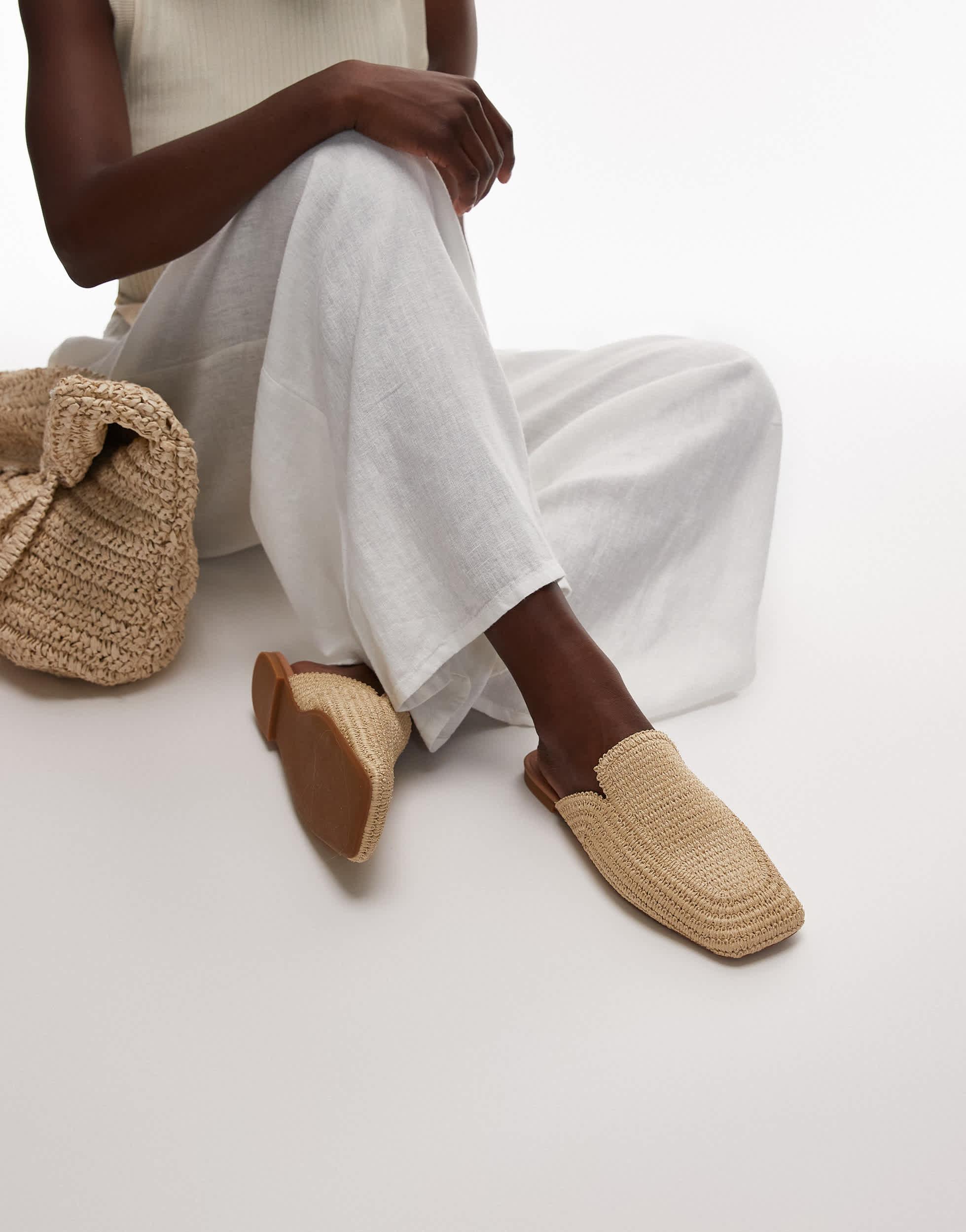 Mules Plates Mules Paille Mules Plates En Paille Façon Mocassin