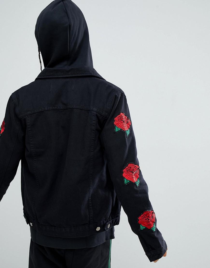 Criminal Damage Denim Jacket In Black With Roses for Men | Lyst