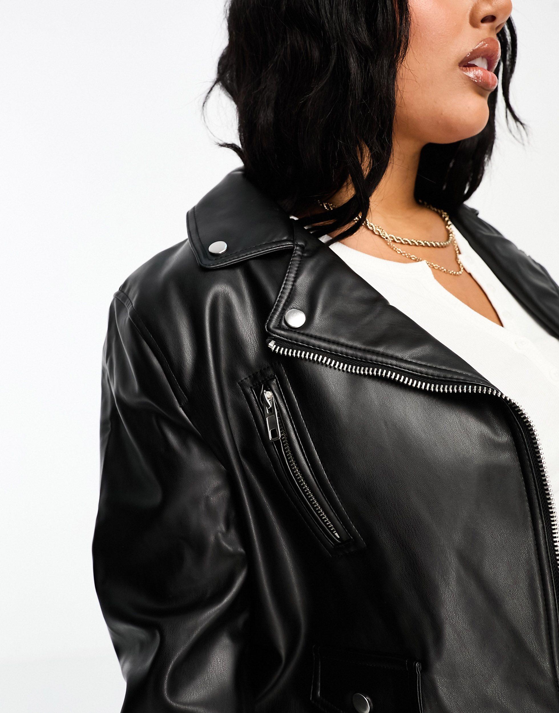 ASOS DESIGN longline oversized faux leather biker jacket in white