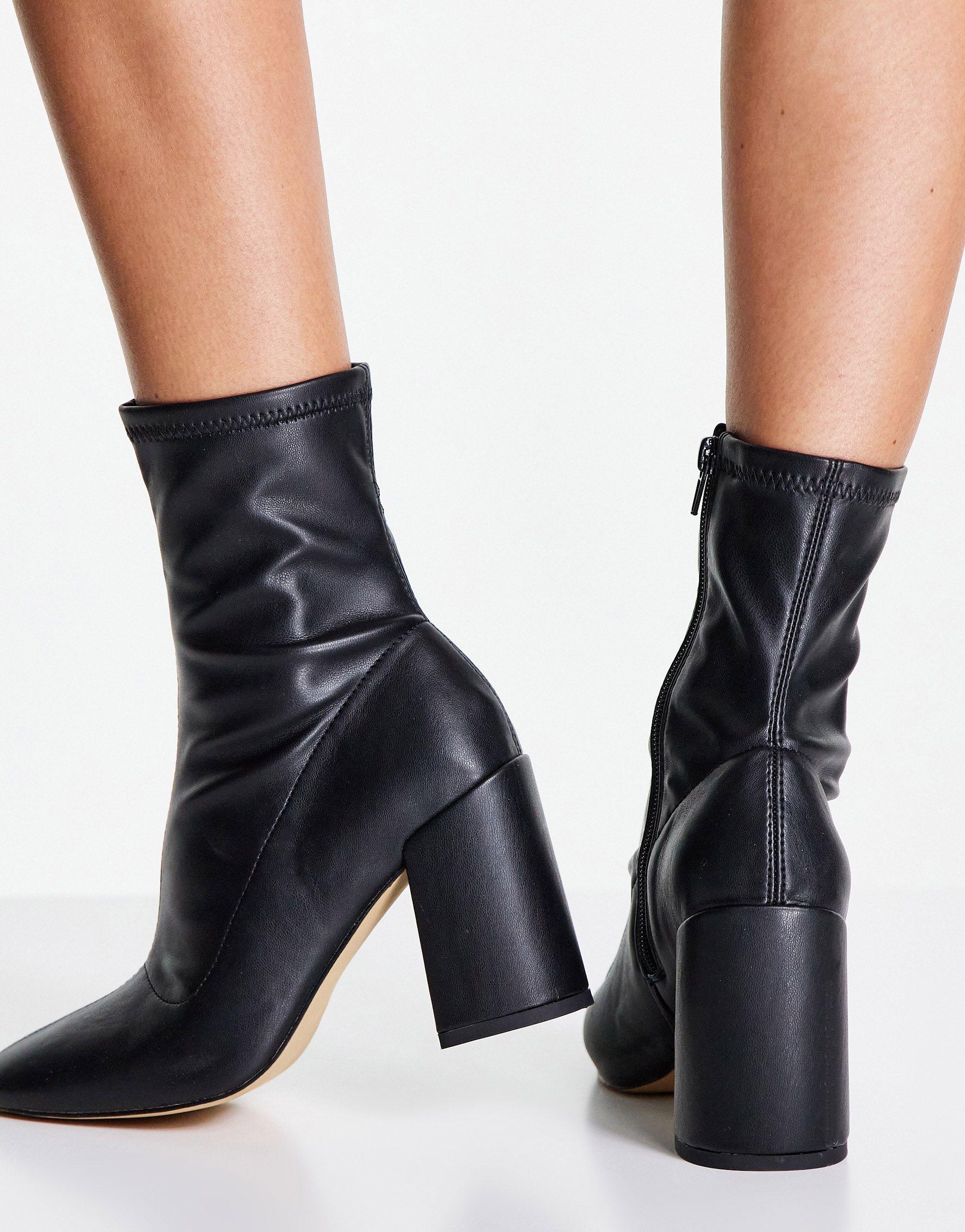 London Rebel Heeled Sock Boot in Black 