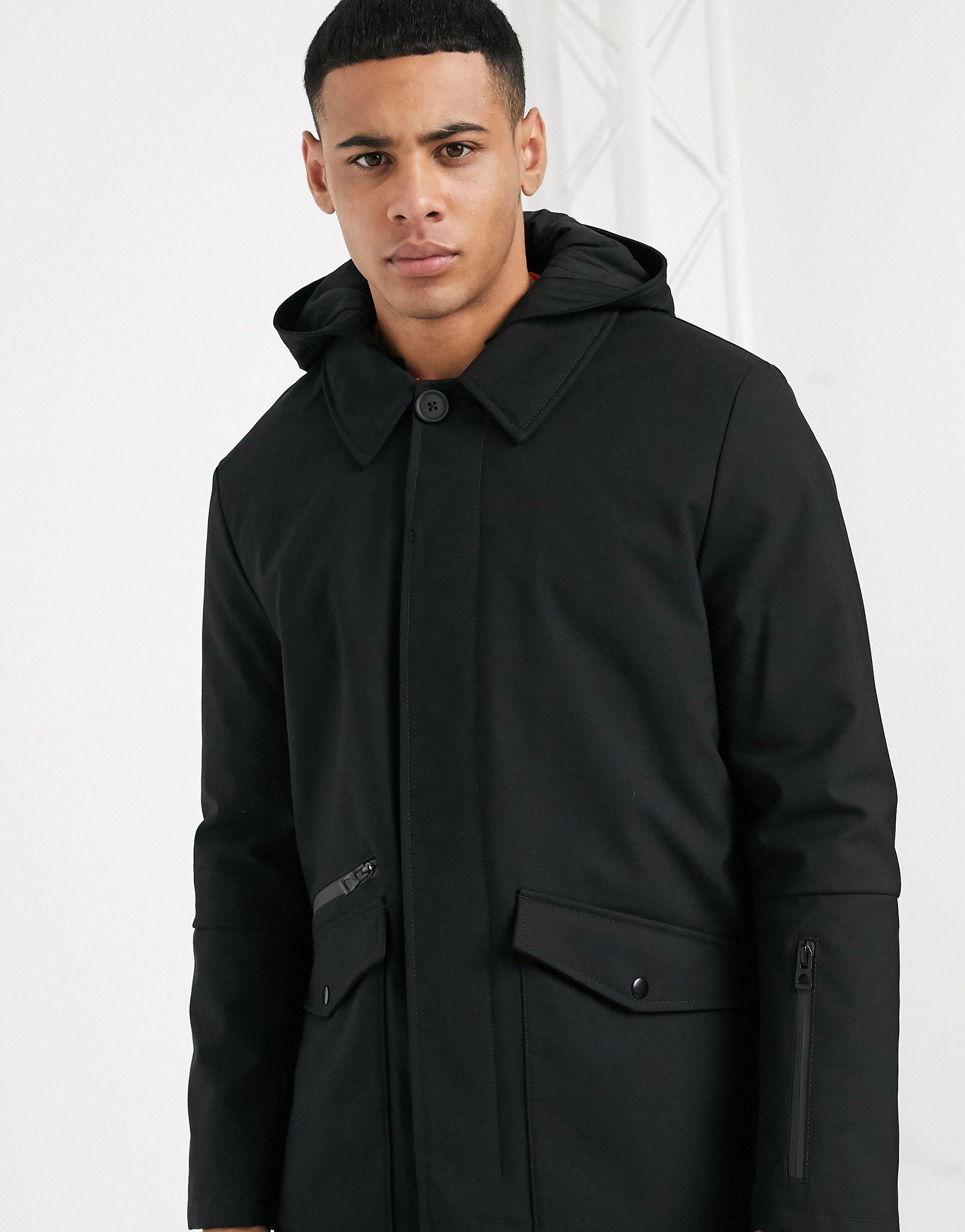 Esprit Synthetic Mac Coat With Detachable Hood in Black for Men | Lyst
