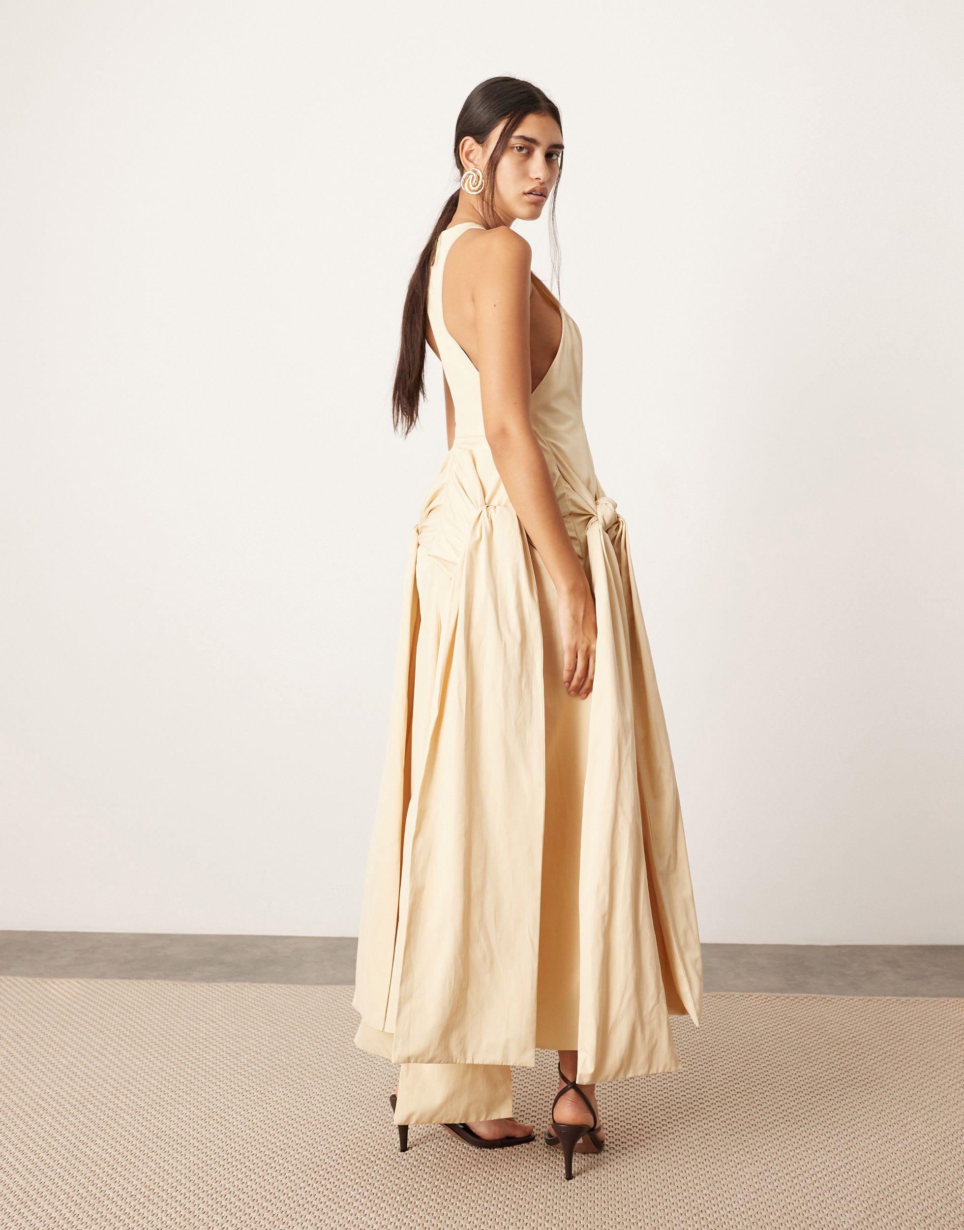 ASOS Racer Neck Drop Waist Maxi Dress With Knot Detail Skirt in Natural | Lyst ASOS Racer Neck Drop Waist Maxi Dress With Knot Detail Skirt in Natural | Lyst