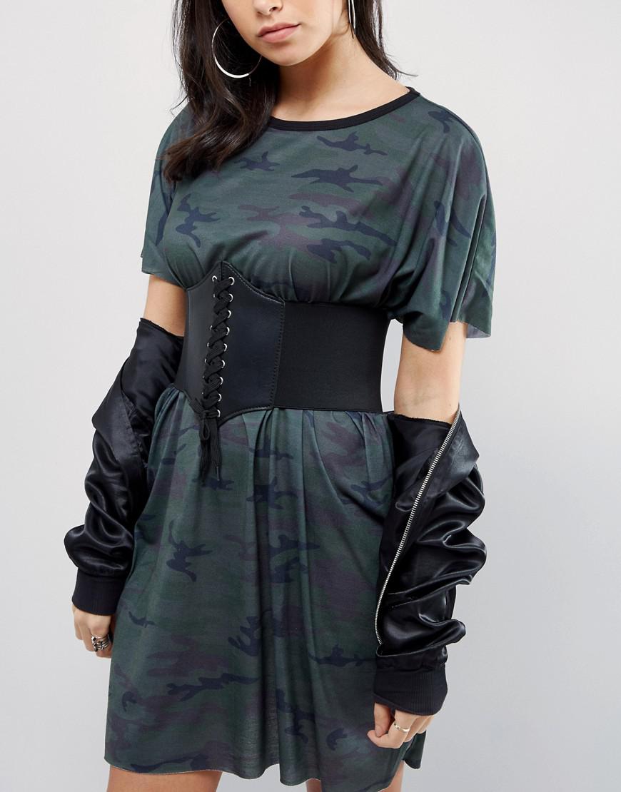 ASOS Denim Wide Elastic Corset Belt in Black - Lyst