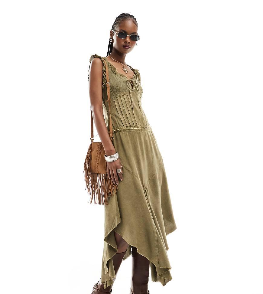 Reclaimed (vintage) Western Milkmaid Twill Midi Dress in Metallic | Lyst UK