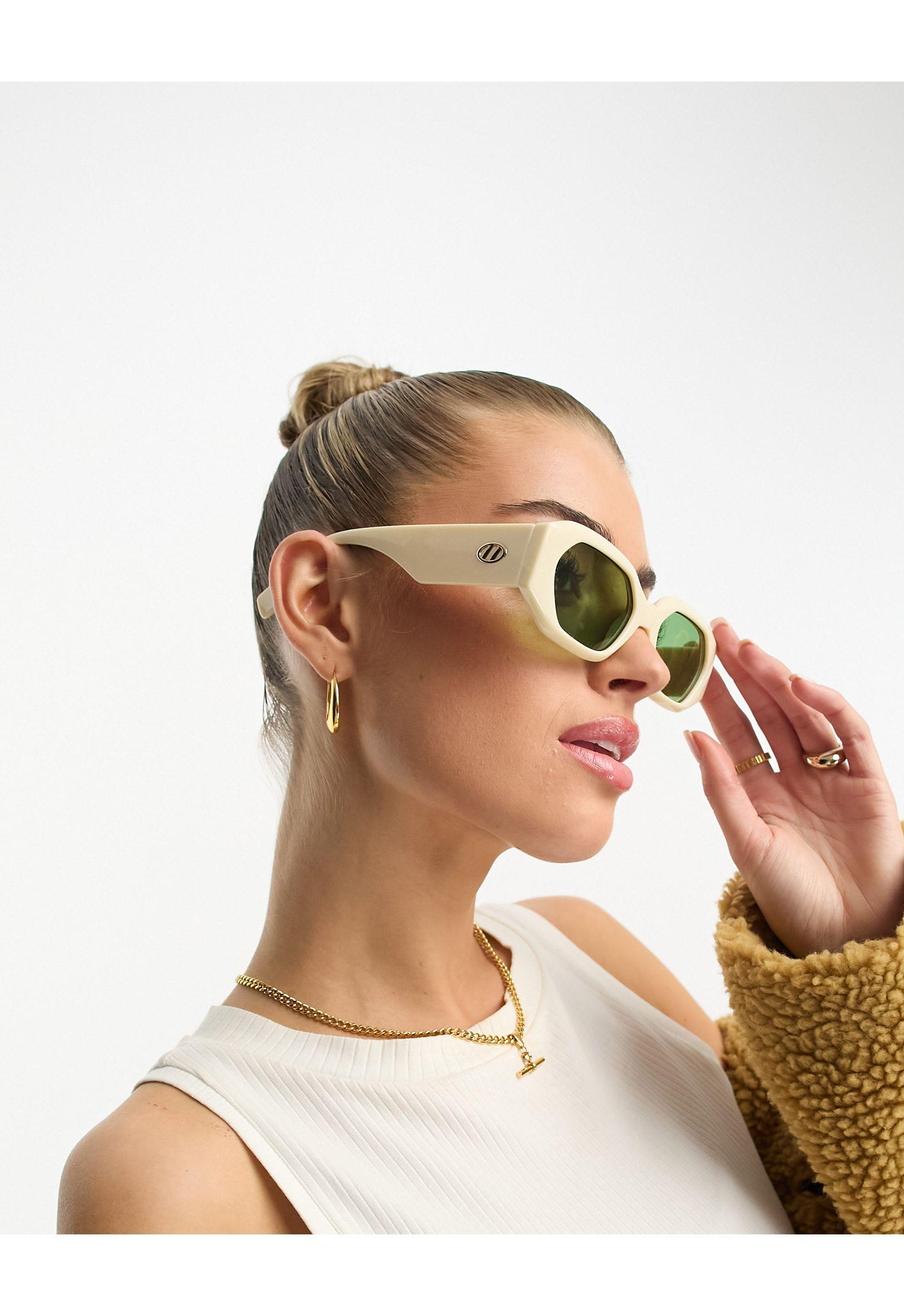 Le Specs Slaptrash Festival Sunglasses With Green Lens in White | Lyst