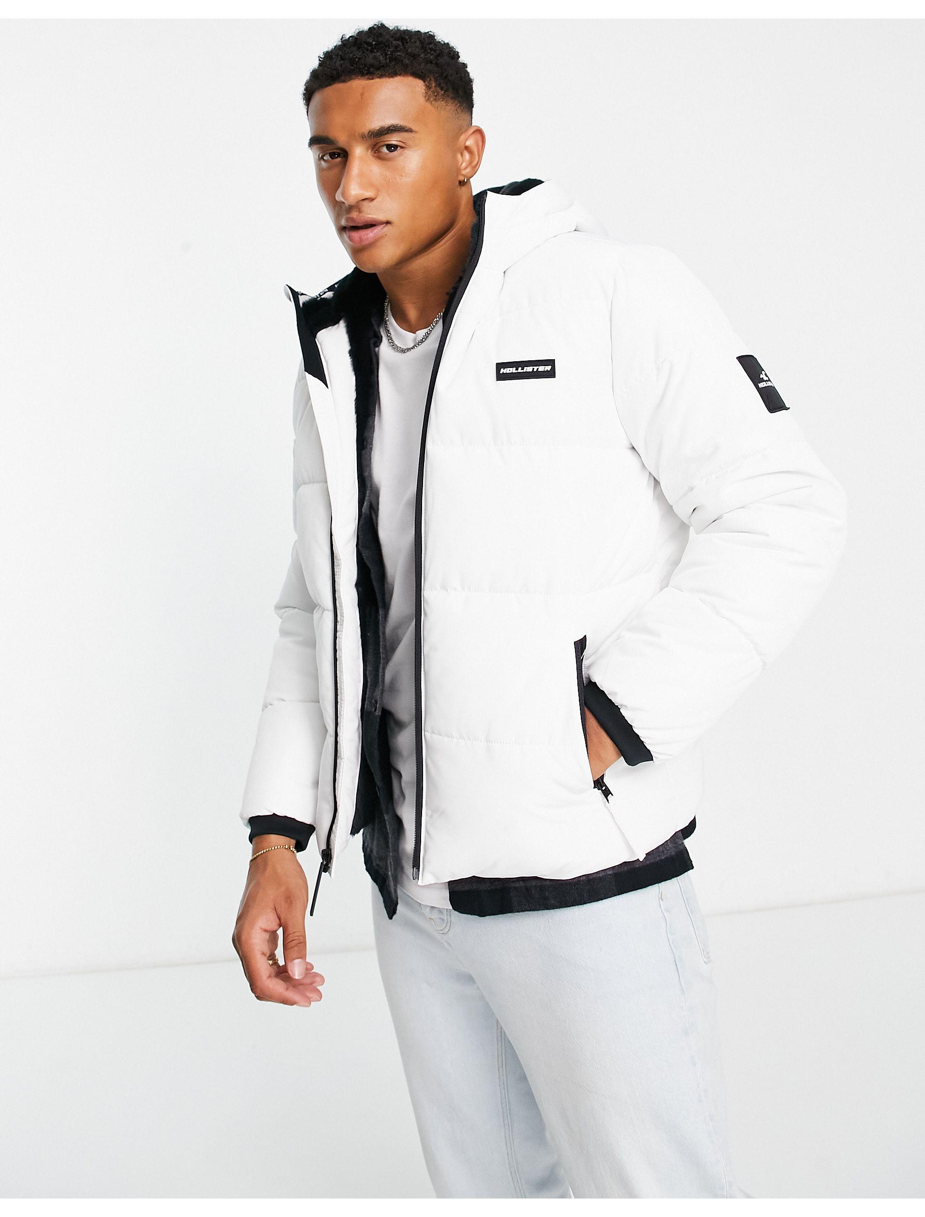 Hollister Borg Lined Heavyweight Hooded Puffer Jacket in White for Men ...