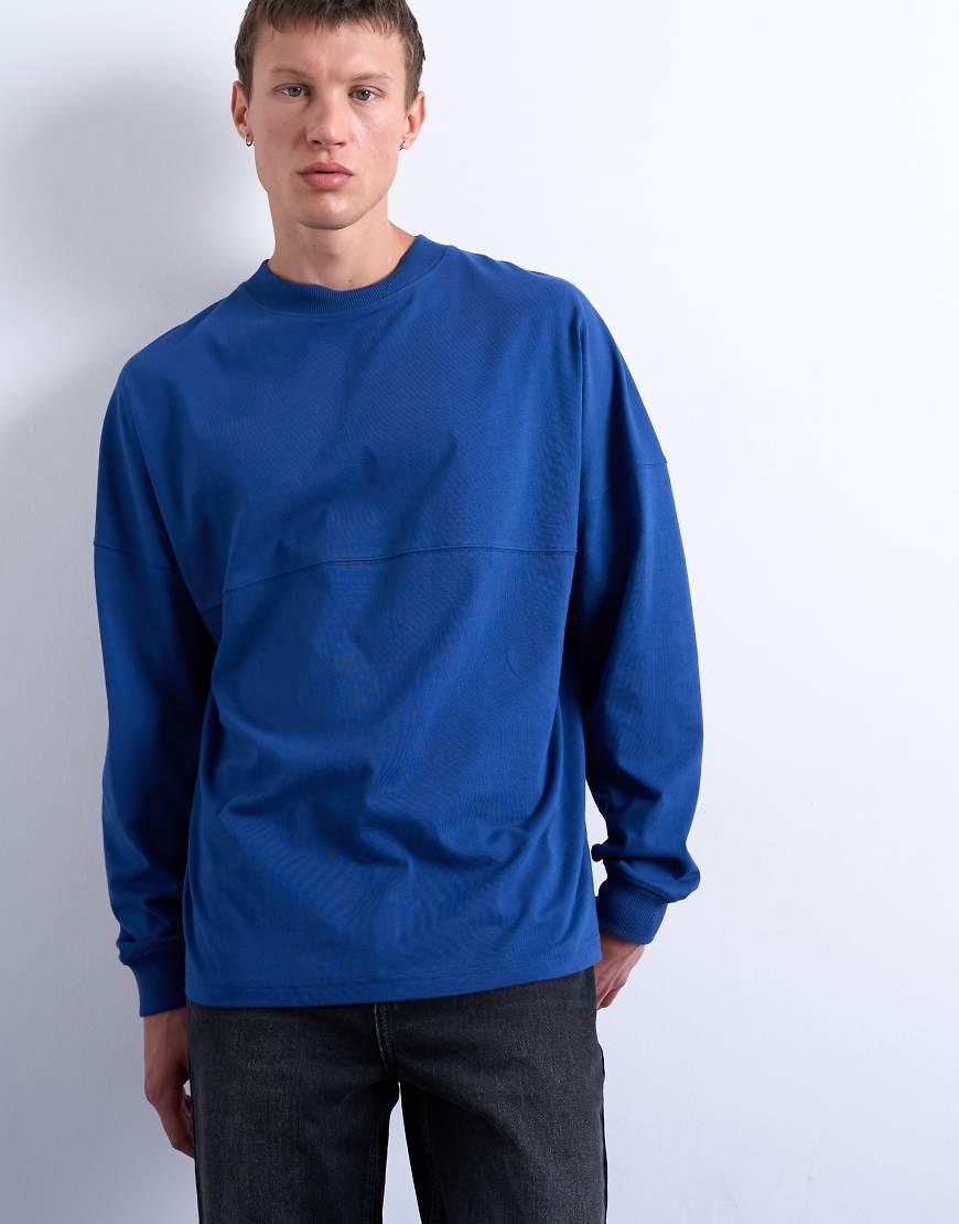 TOPMAN Long Sleeve Oversized New York City Print T-shirt in Blue