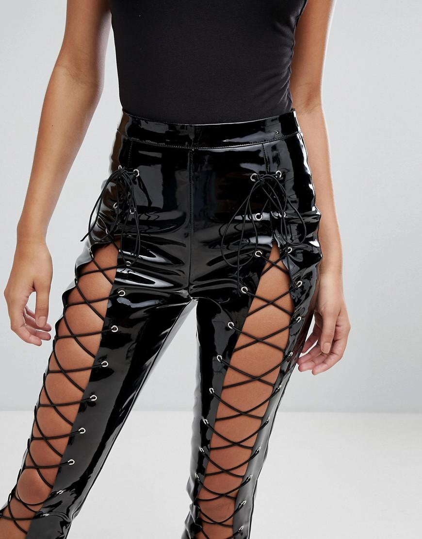 Missguided Londunn Vinyl Lace Up Pant in Black | Lyst