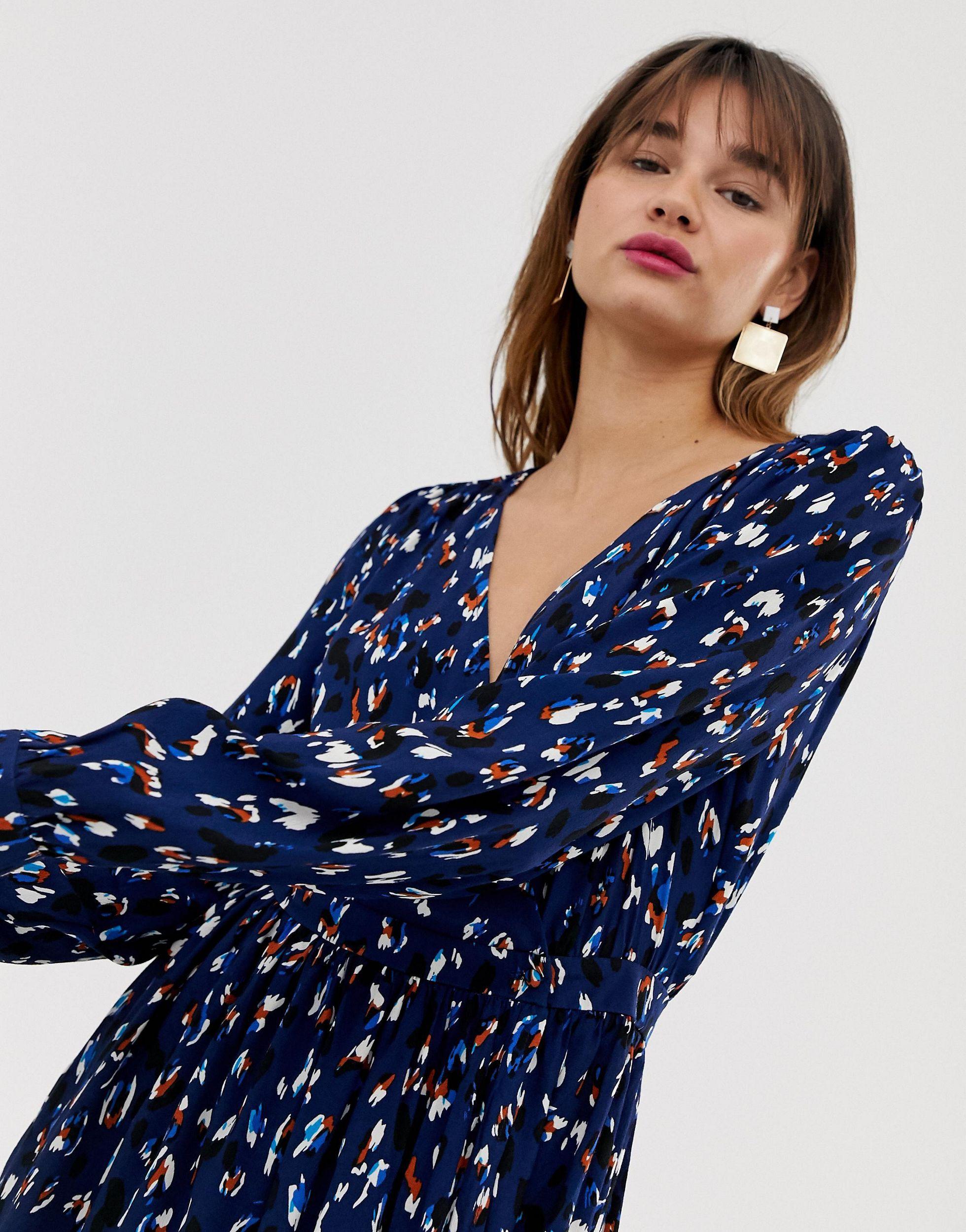 Vero Moda Synthetic Abstract Leopard Print Wrap Mini Dress-multi in Blue |  Lyst Australia