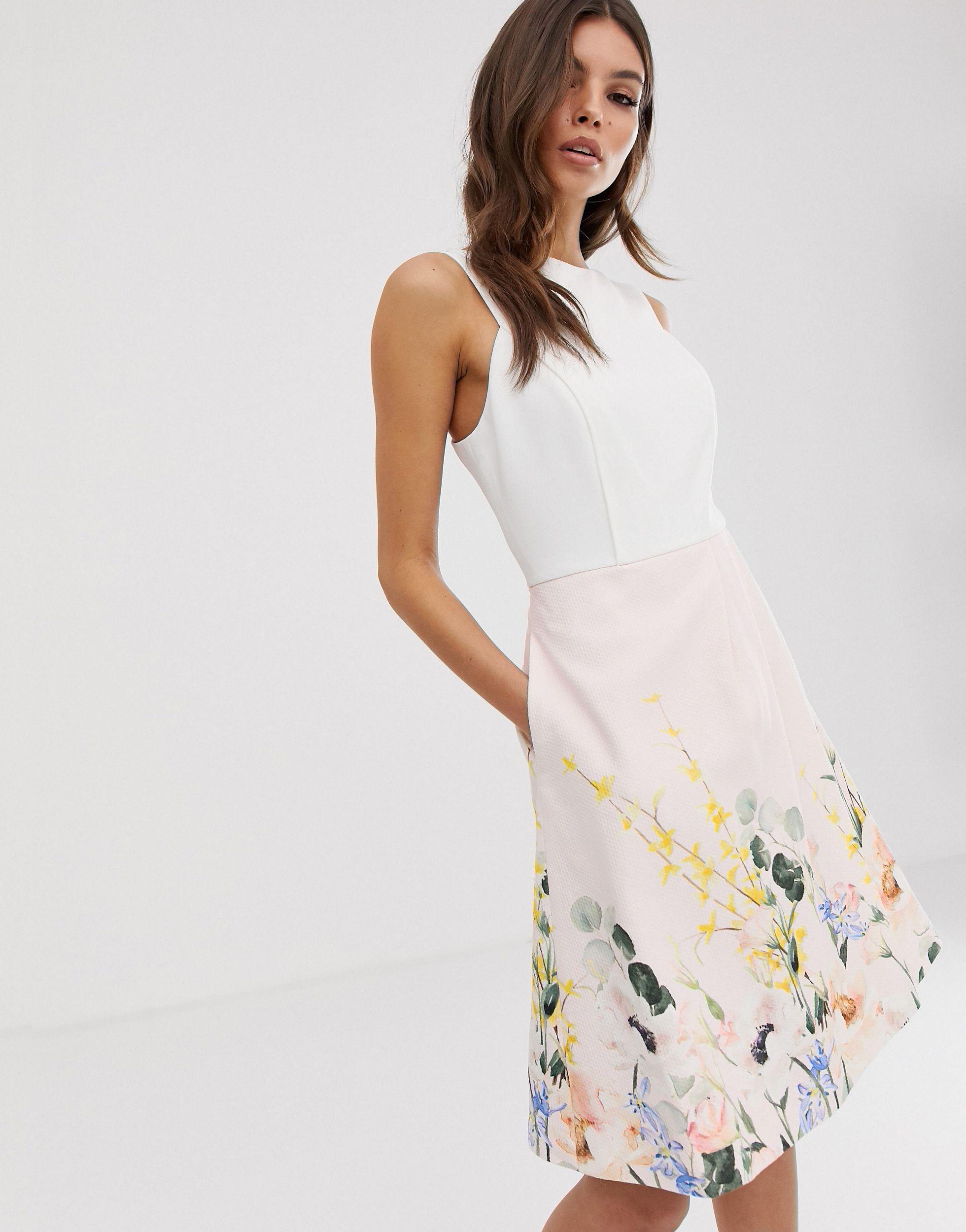 Ted Baker – Kalla – Kleid mit elegantem Print in Weiß | Lyst AT