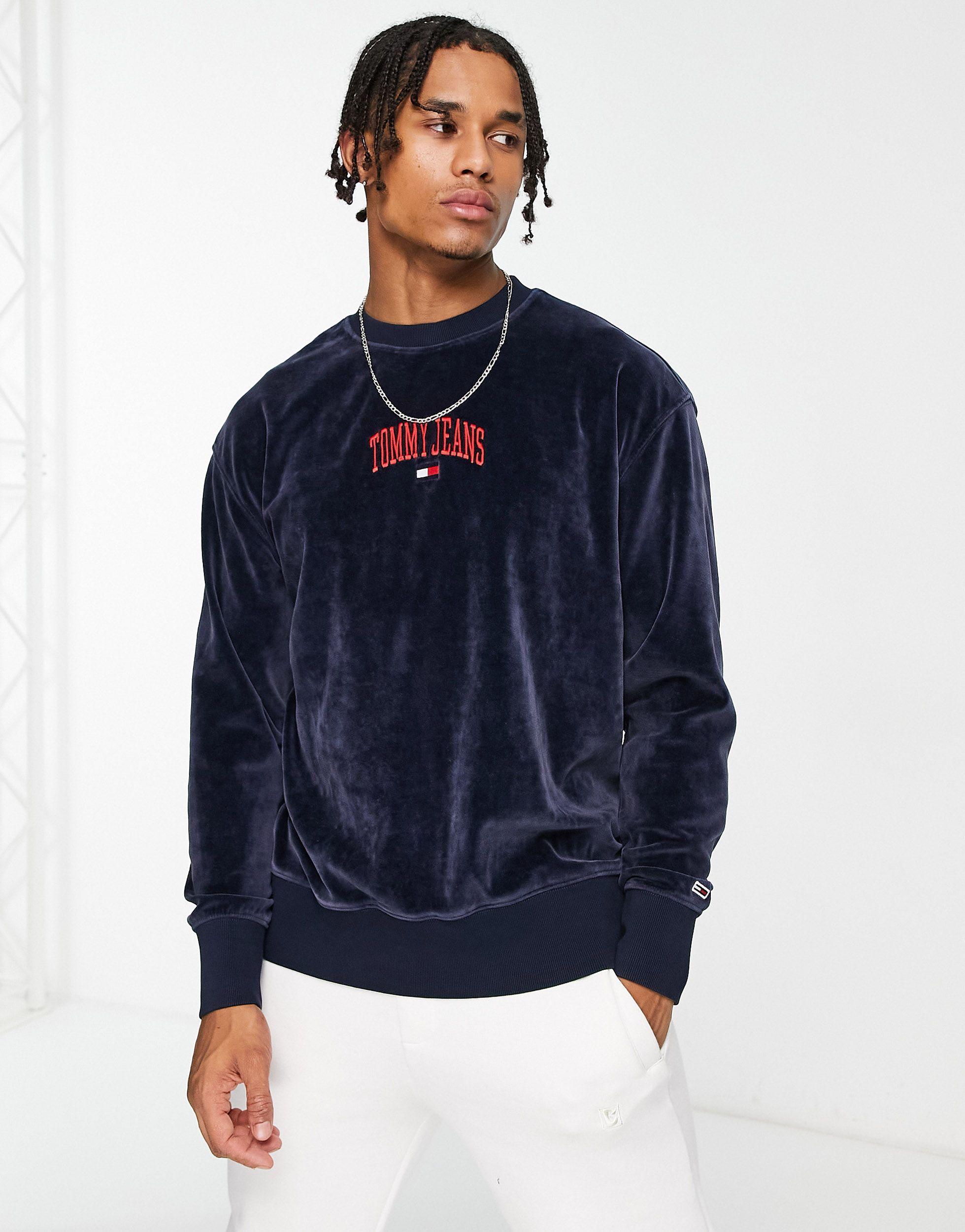 Tommy Hilfiger Relaxed Fit Collegiate Logo Velour Sweatshirt in Blue for  Men | Lyst
