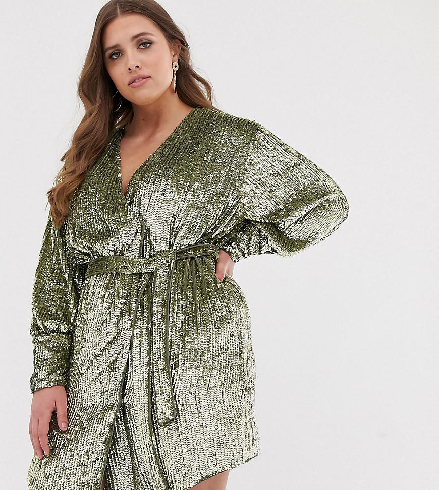 green sequin wrap dress