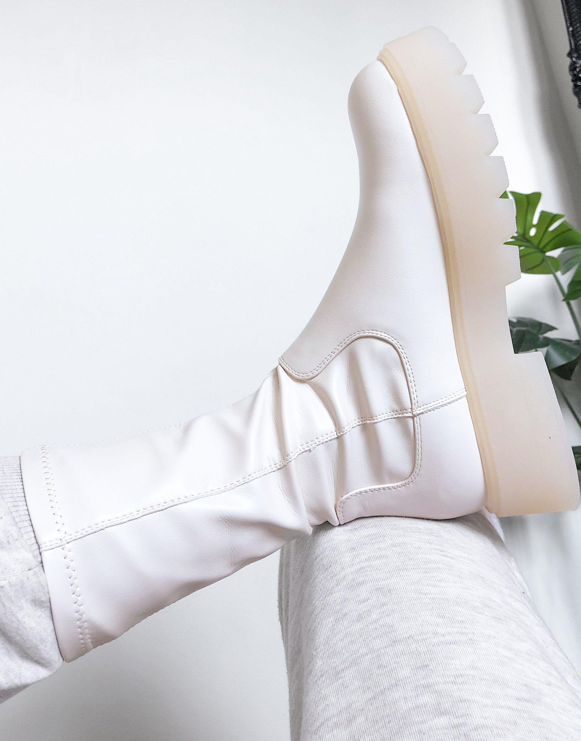 Bershka Faux Leather Chunky Sock Boot in White | Lyst