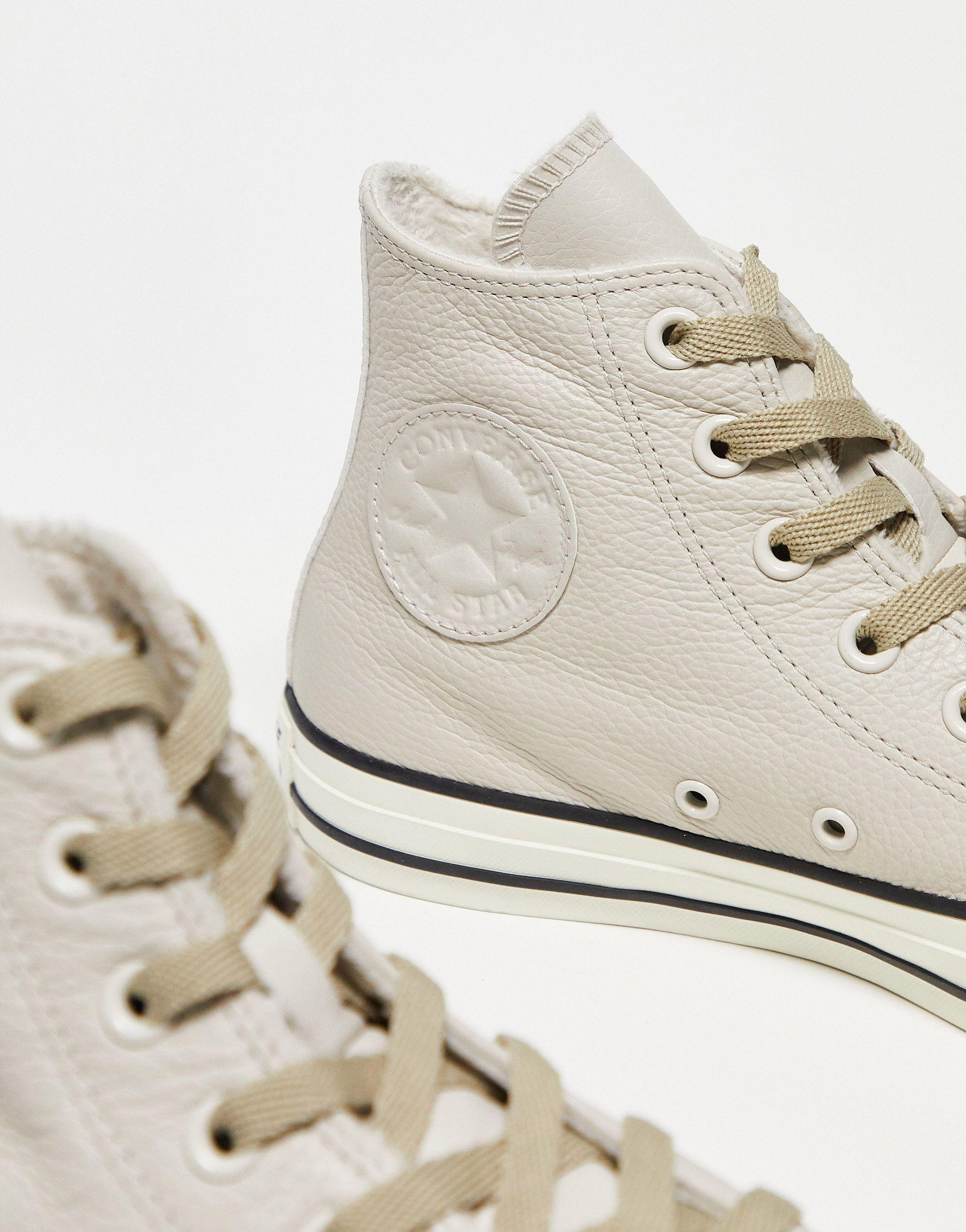 Converse Chuck Taylor All Star Leather Hi Trainers With Faux Fur Lining in  Natural | Lyst