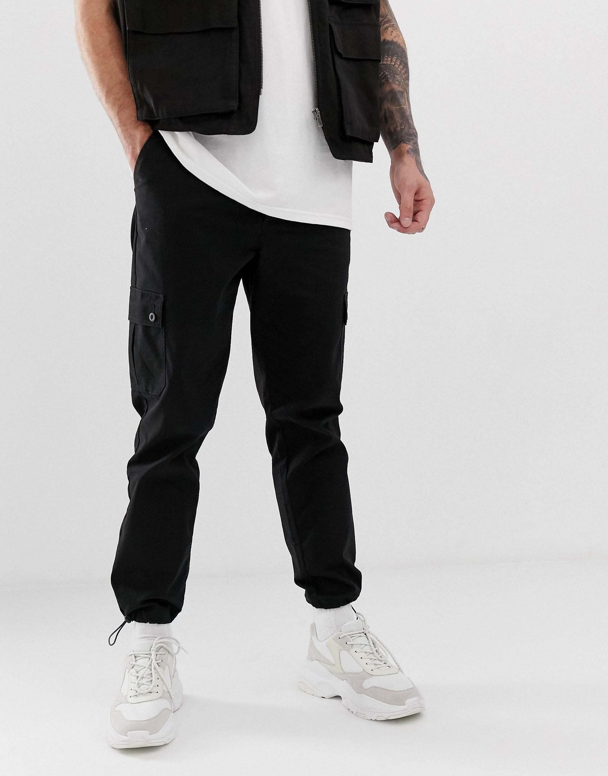ASOS Tapered Cargo Trousers in Black for Men | Lyst