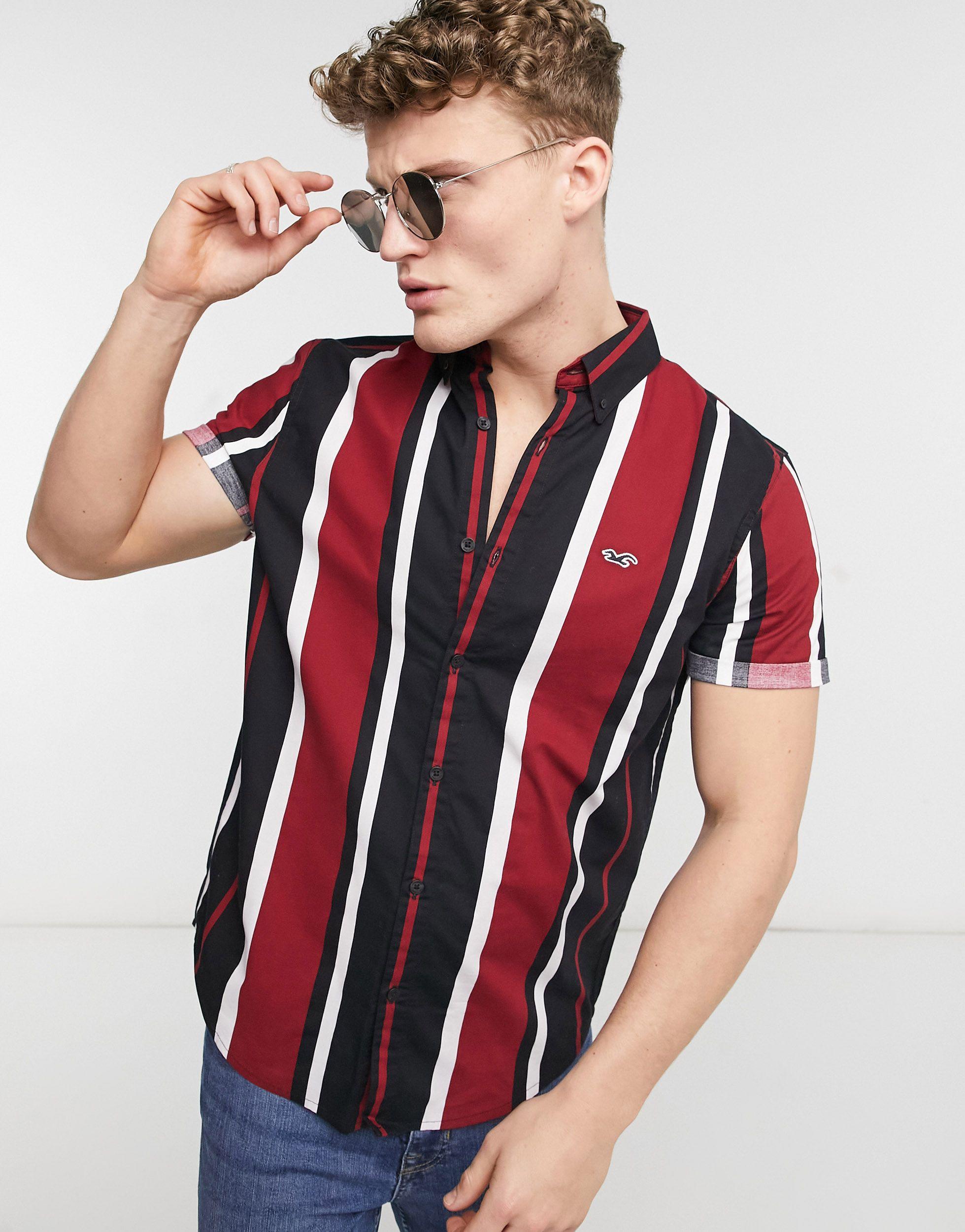 Hollister Short Sleeve Slim Fit Stripe Shirt in Red for Men | Lyst Australia