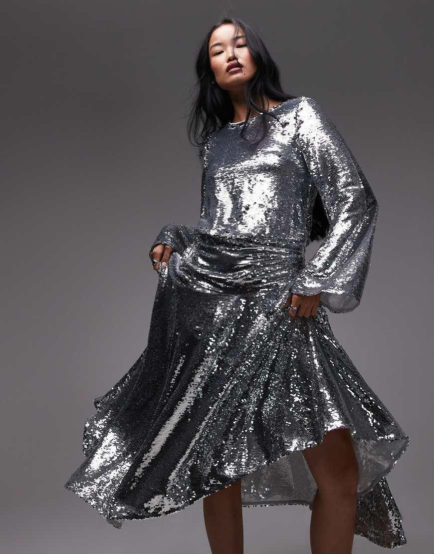 Asos Long Sleeve Silver Maxi Dress ASOS Asos Archive Allover