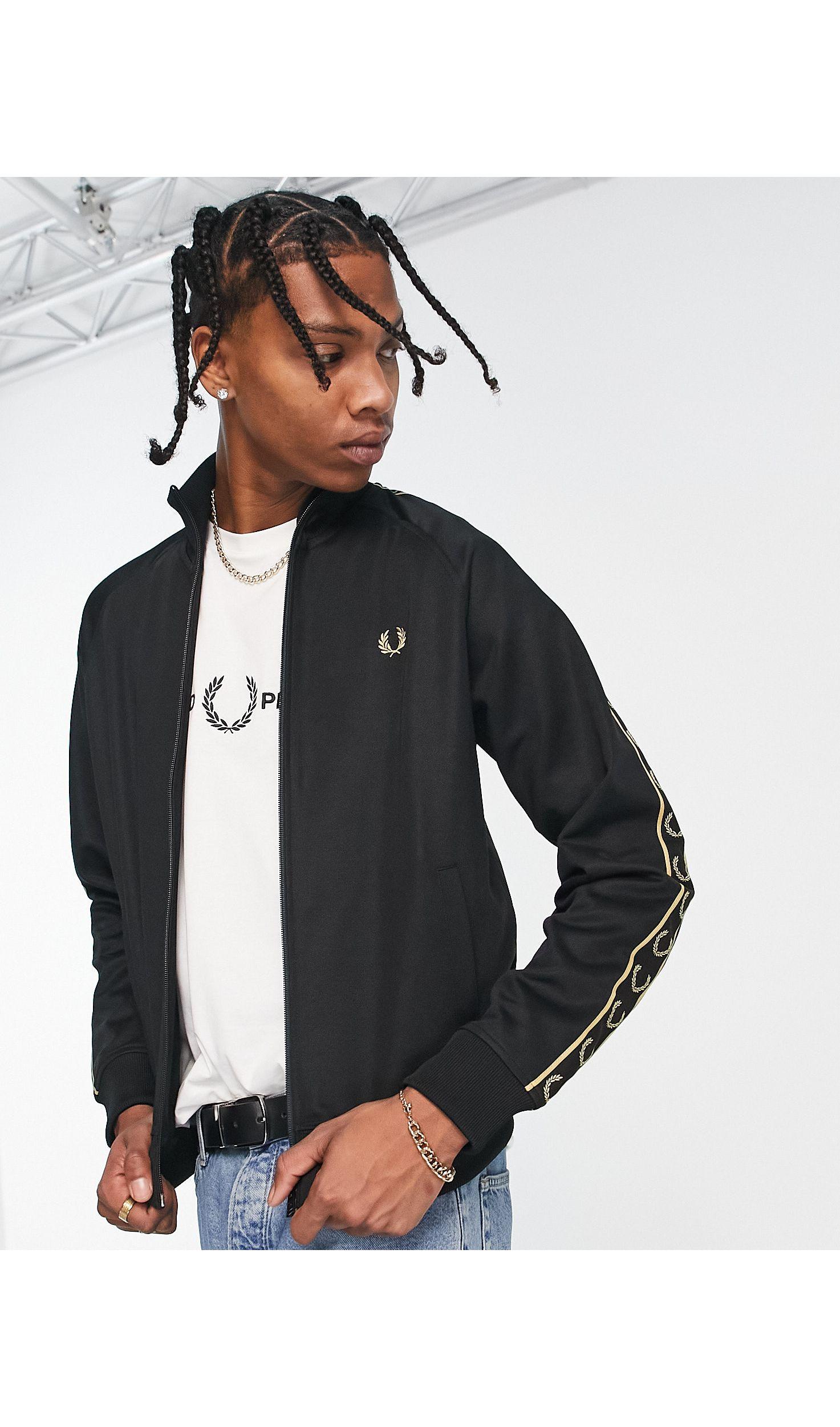 Fred Perry Gold Taped Track Jacket in Black for Men | Lyst Canada