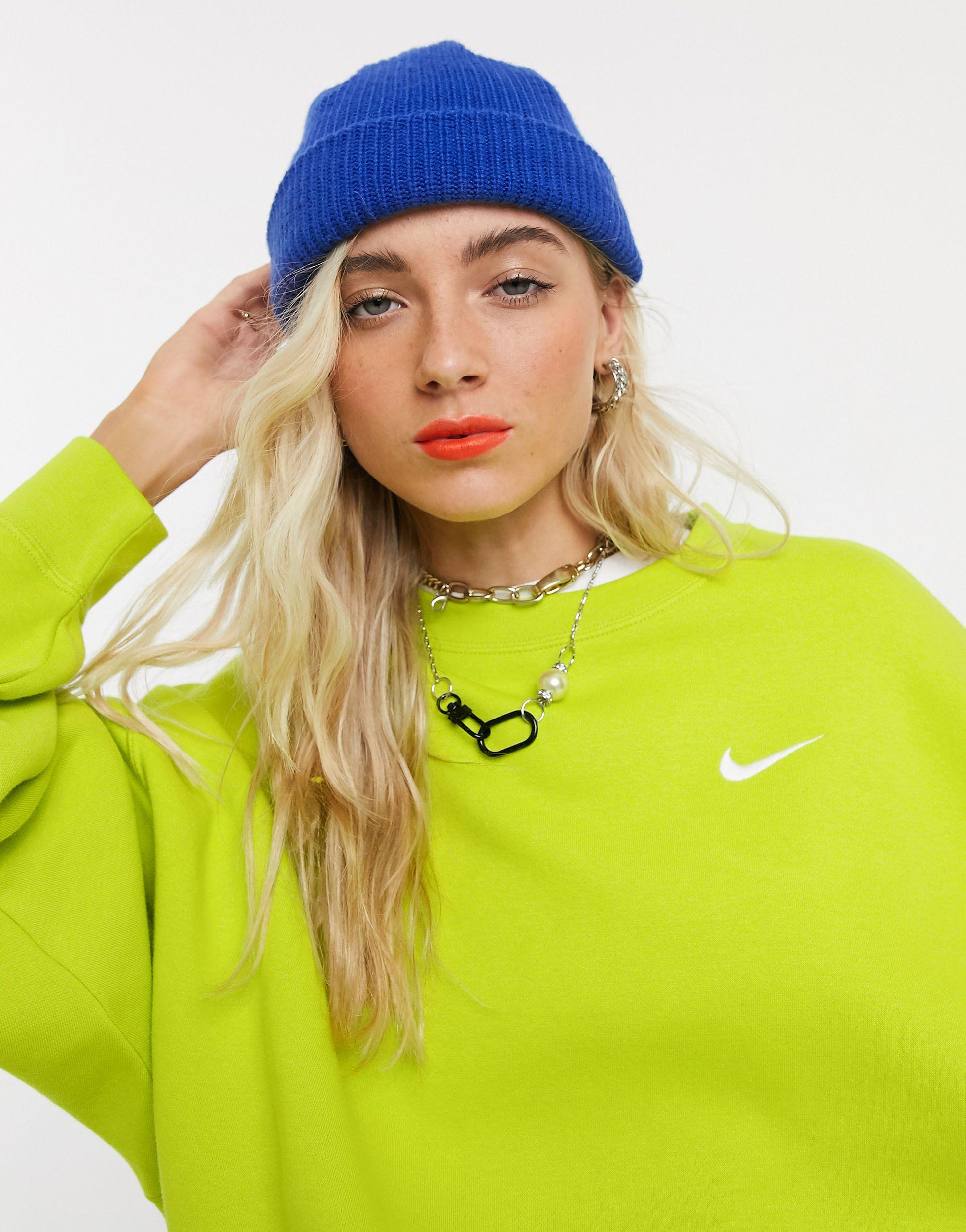 Nike Cotton Mini Swoosh Oversized Boxy Sweatshirt in Green | Lyst
