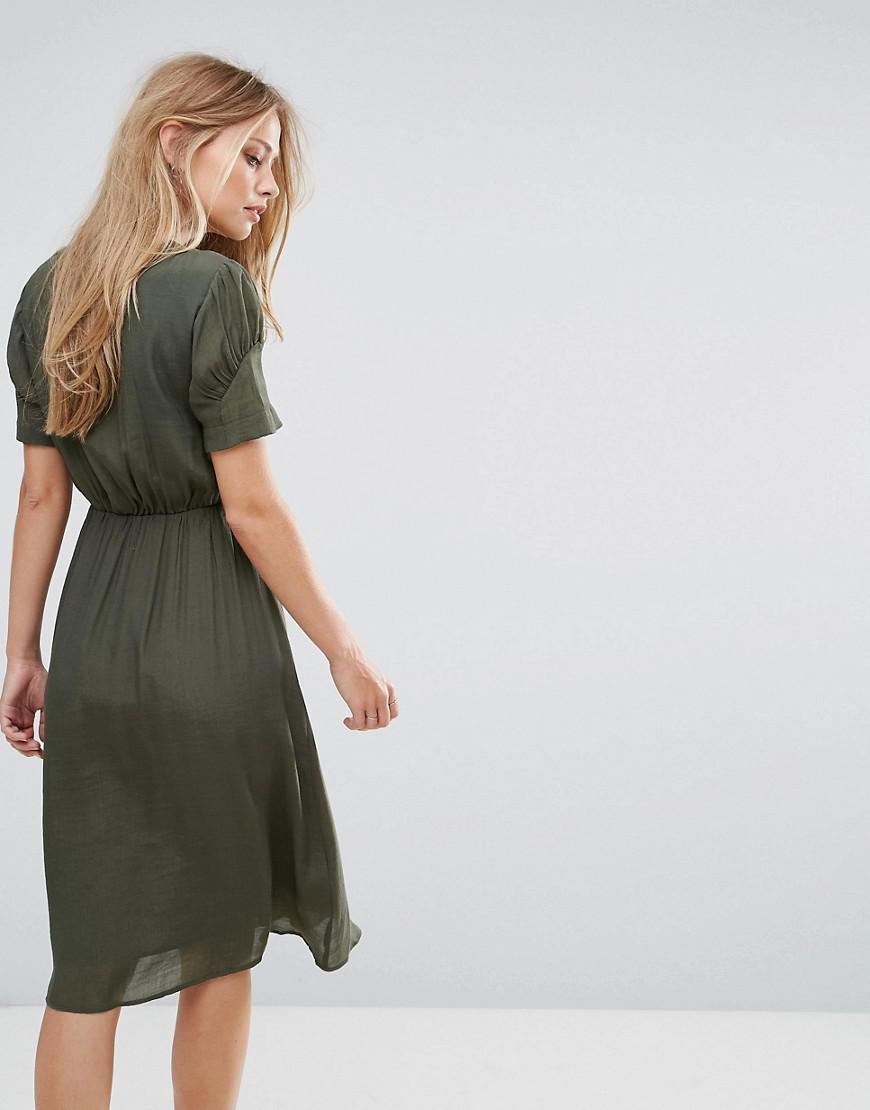 Y A S Synthetic Gathered Waist Dress In Green Lyst 